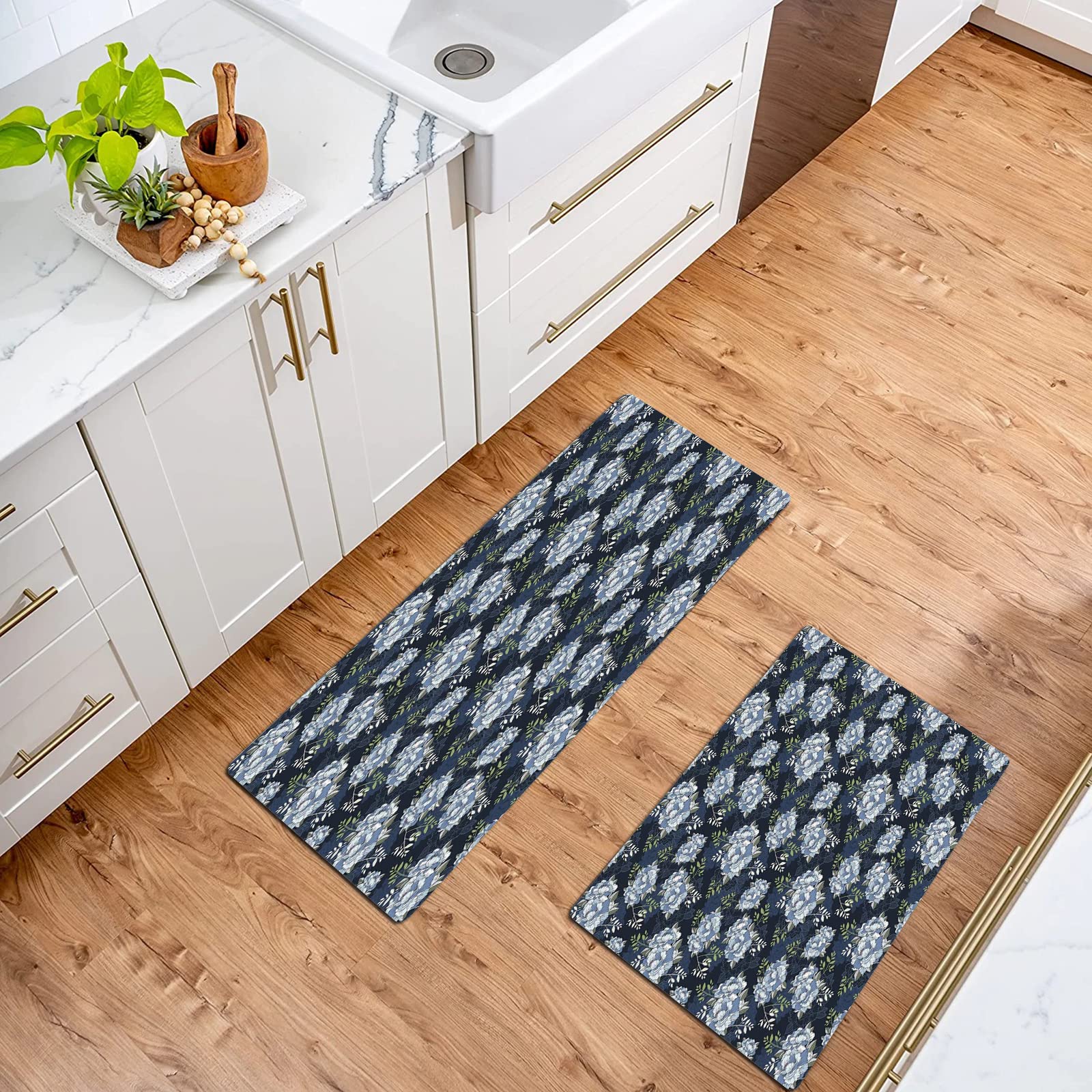 Tapis De Cuisine Antidérapant Lavable - Motif Fleur Pivoine Vintage - 60x120 Cm - Idéal Couloir, Entrée, Salle De Bain
