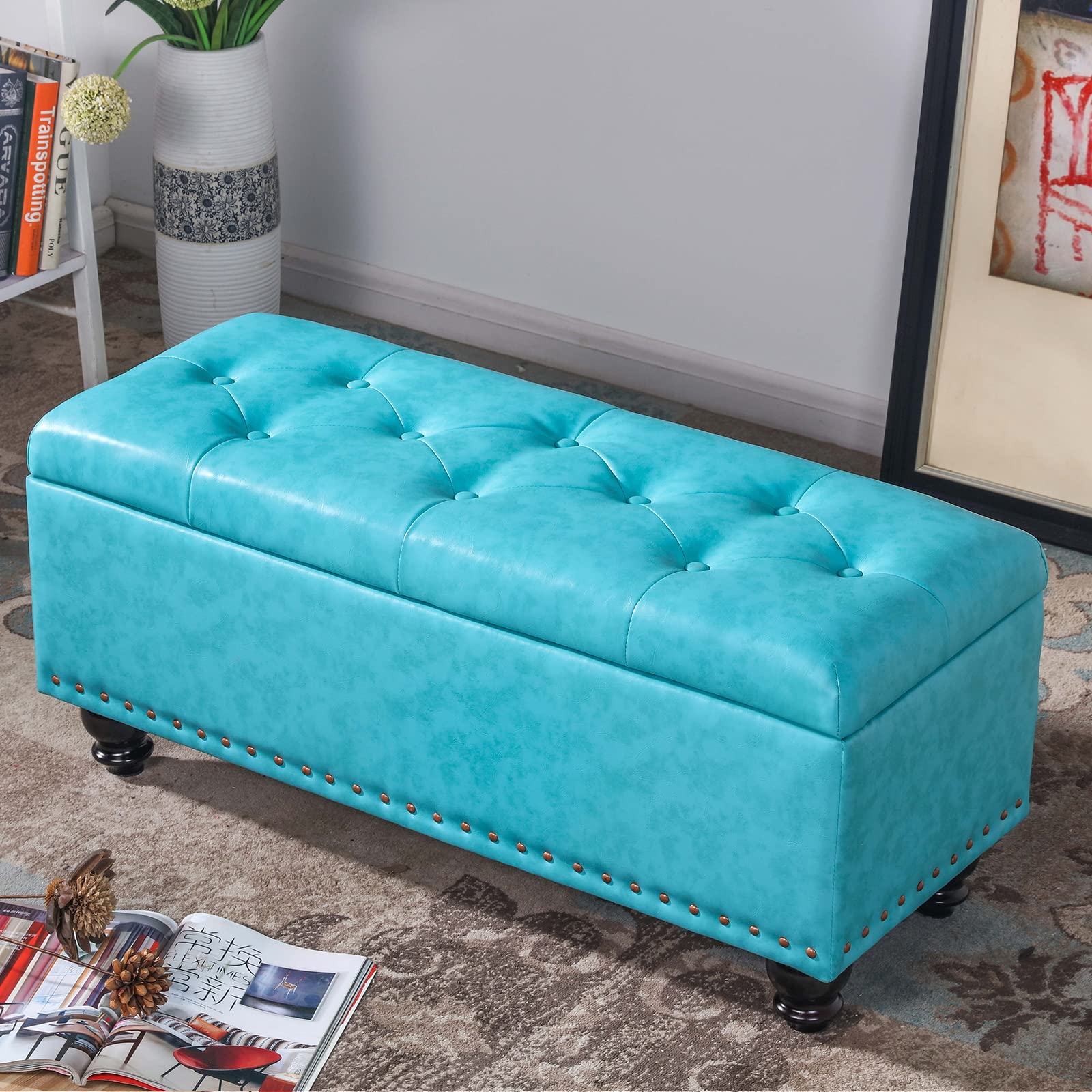 Tabouret à langer capitonné pour organiser le salon