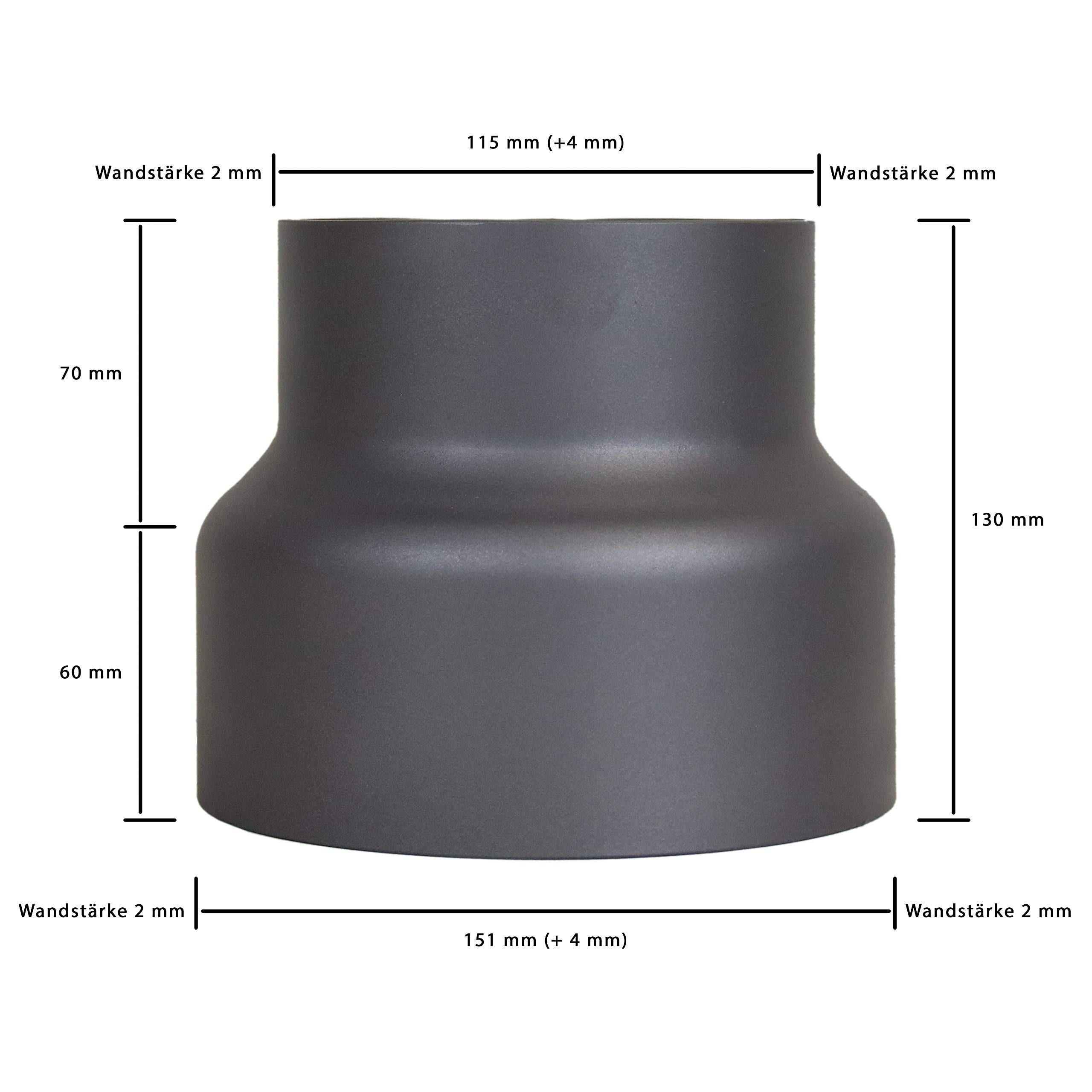 LANZZAS Riduzione del tubo della stufa da Ø 150 mm a Ø 120 mm – Colore: grigio ghisa – Riduzione del tubo del fumo