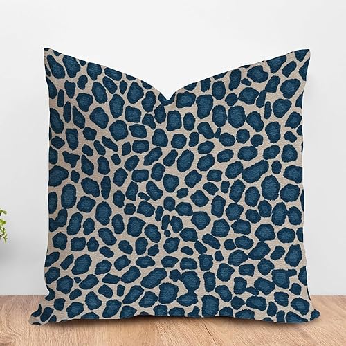 ArogGeld Funda de cojín azul y beige con estampado de guepardo, estampado de leopardo, funda de almohada con cremallera, decoración de granja para
