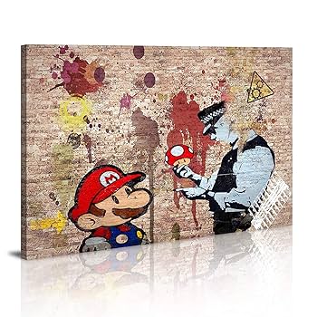 絵画「オルスバン」 Amazon.co.jp: アートパネル Banksy ポスターマリオと警察ー