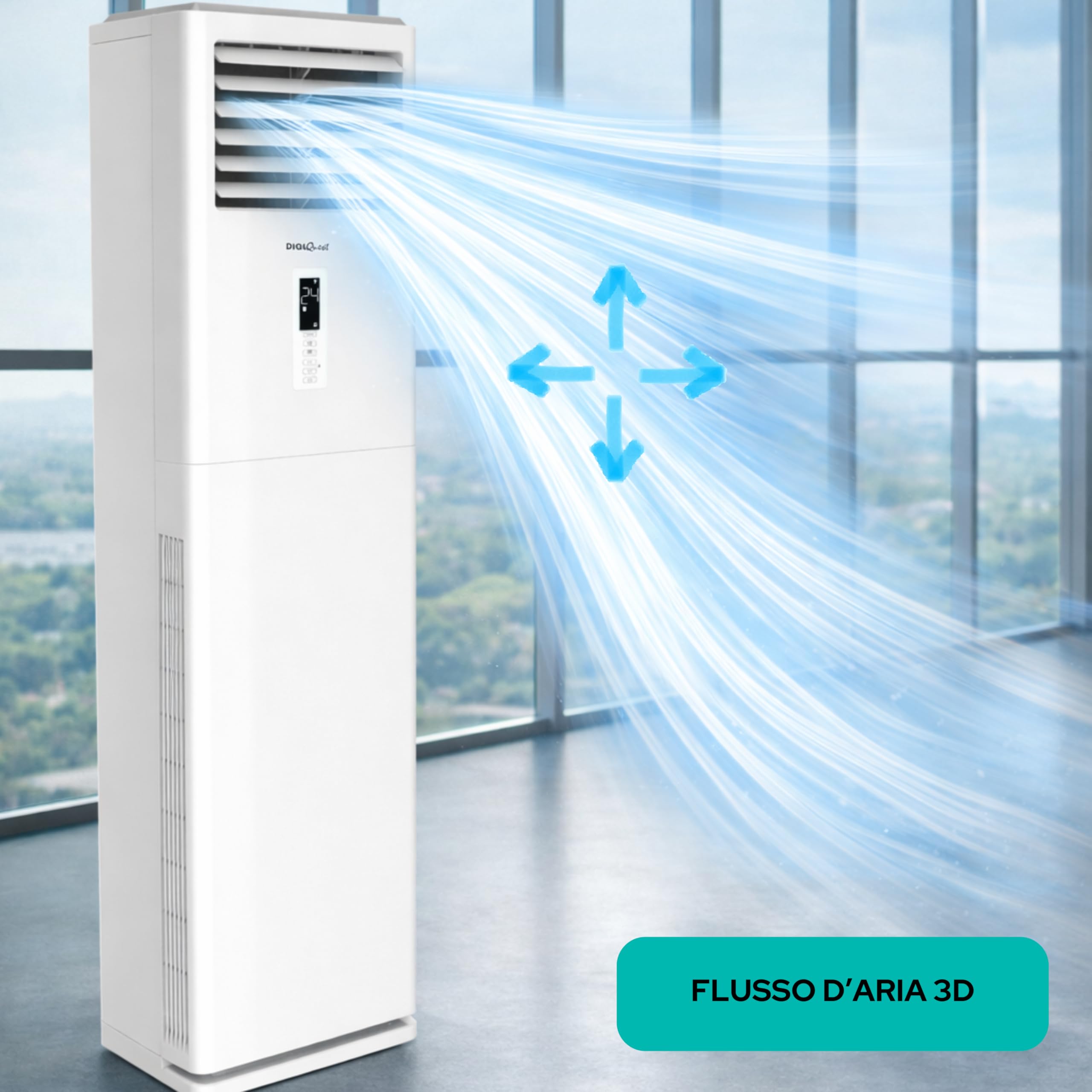 DIGIQUEST Climatizzatore A Colonna 24000BTU Inverter V5 | WiFi integrato | R32 | A++ Raffreddamento/A+++ Riscaldamento | I FEEL | Flusso d'aria 3D | TURBO | Notte | SEER 6,1| SCOP 5,1 | CLIMA00074