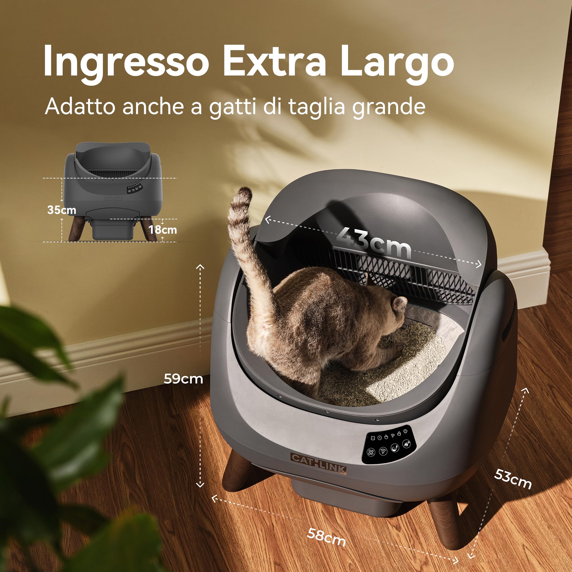 CATLINK Lettiera Autopulente per Gatti, Design Aperto con Ingresso dall'Alto, Wi-Fi 5 GHz, Capienza XL 12L, Compatibile con Tutti i Tipi di Sabbia, Ideale per Famiglie con Più Gatti(Bianco)