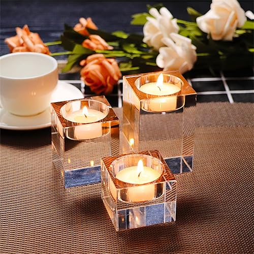 Miniatura 4 de Sziqiqi Portavelas pequeños de cristal, portavelas decorativas para centro de mesa, boda, juego de 3 cuadrados