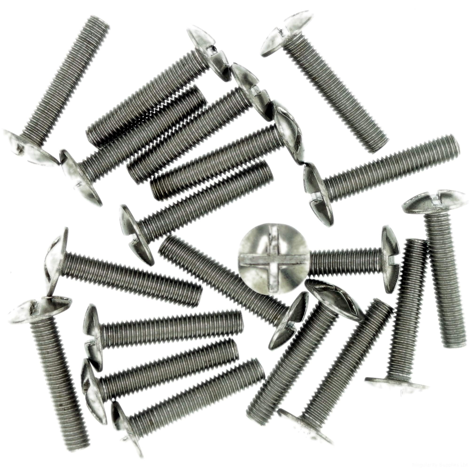 Singularity Supplies M6 (6Mm X 35Mm) Slot Mushroom Machine Screw (Bolt) (Crossed) - Stainless Steel (A2) (Pack Of 20)