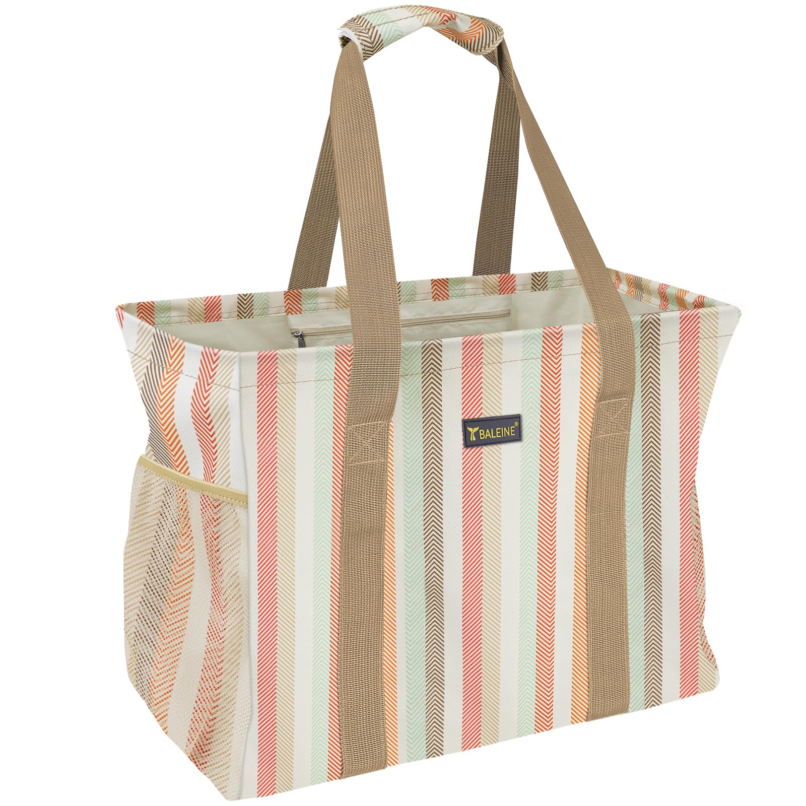BALEINE Extra Large Utility Tote Bag with Wire Frame for Storage (Color Strip, 16.5''x14''x10'')