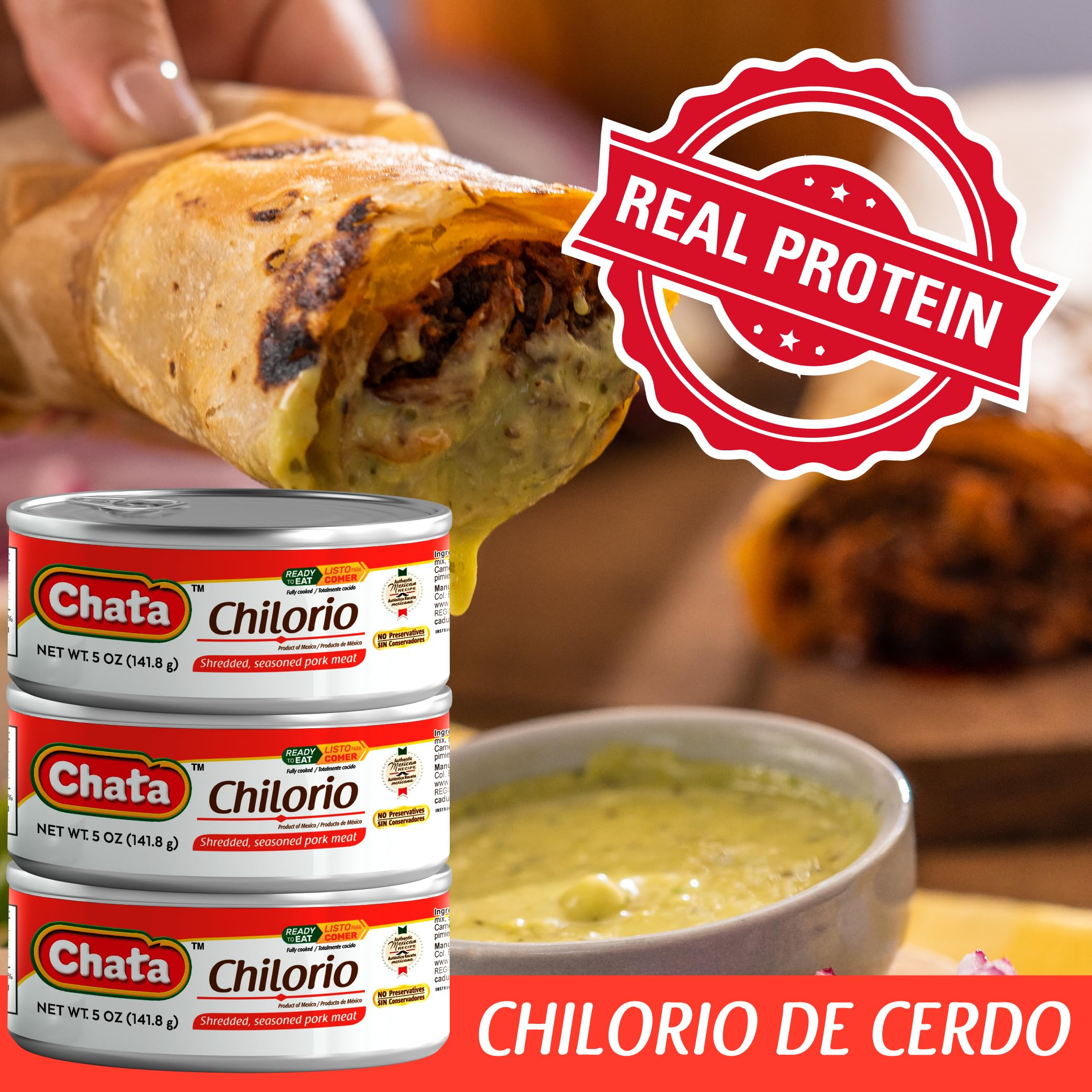 Chata Mexican Pork Chilorio, Seasoned Shredded Pork, 5 oz Can (Pack of 6)