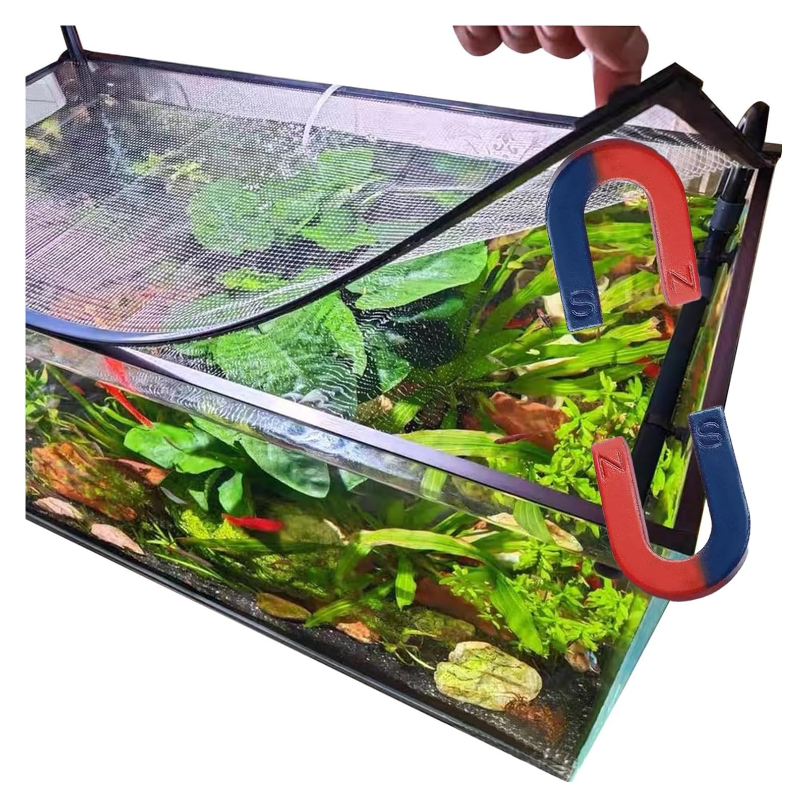 Deckelabdeckung des Tanks, Aquariumdeckel Aquarium-Abdeckung, Netz, Anti-Sprungnetz, Magnetisch, Zuschneidbar，DIY Aquarium-Deckel(80x35CM/31.50x13.78in)