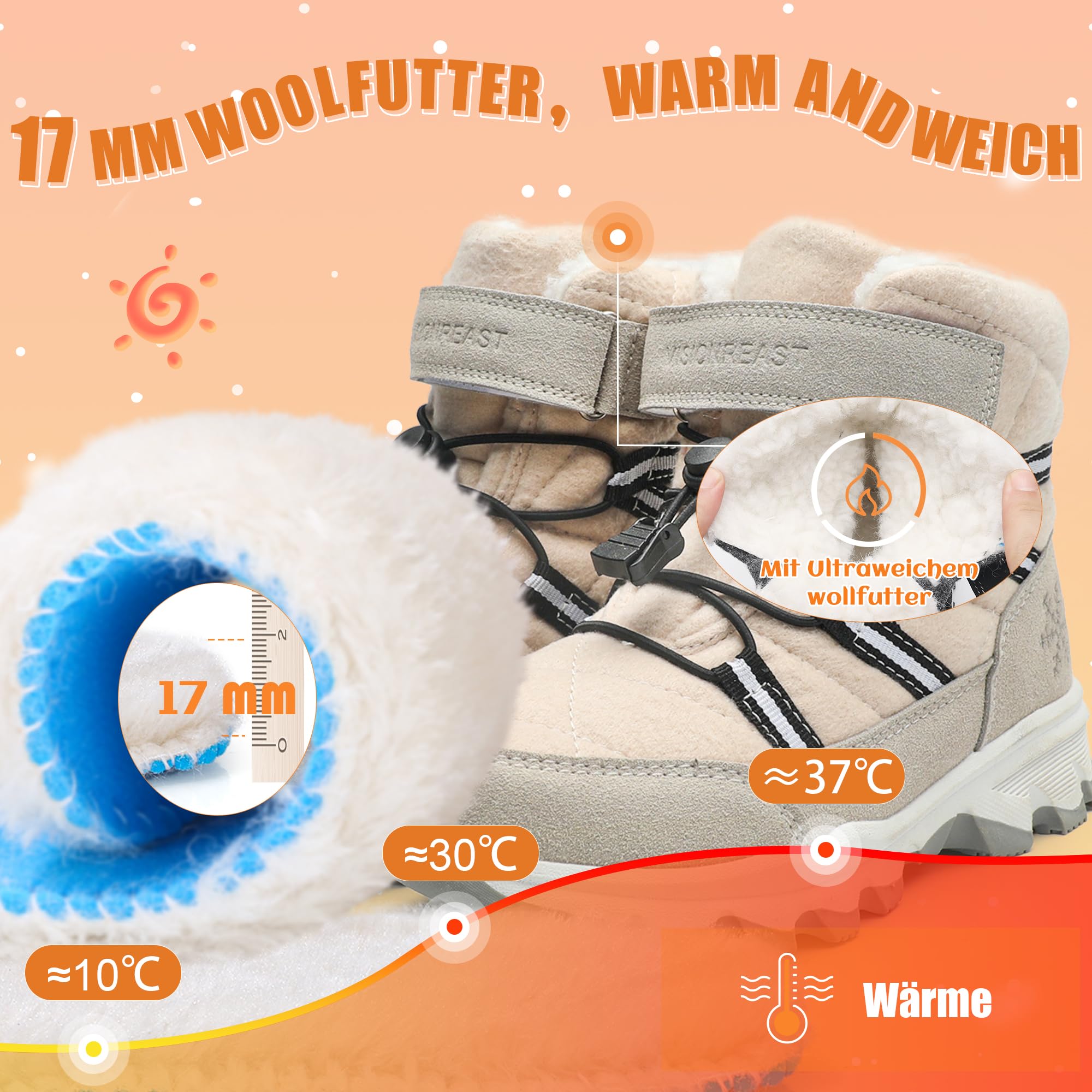visionreast Winterstiefel Mädchen Winterschuhe Kinder Junge Wanderschuhe mit Wollfutter Schneestiefel Baumwollschuhe Outdoor Rutschfest Boots
