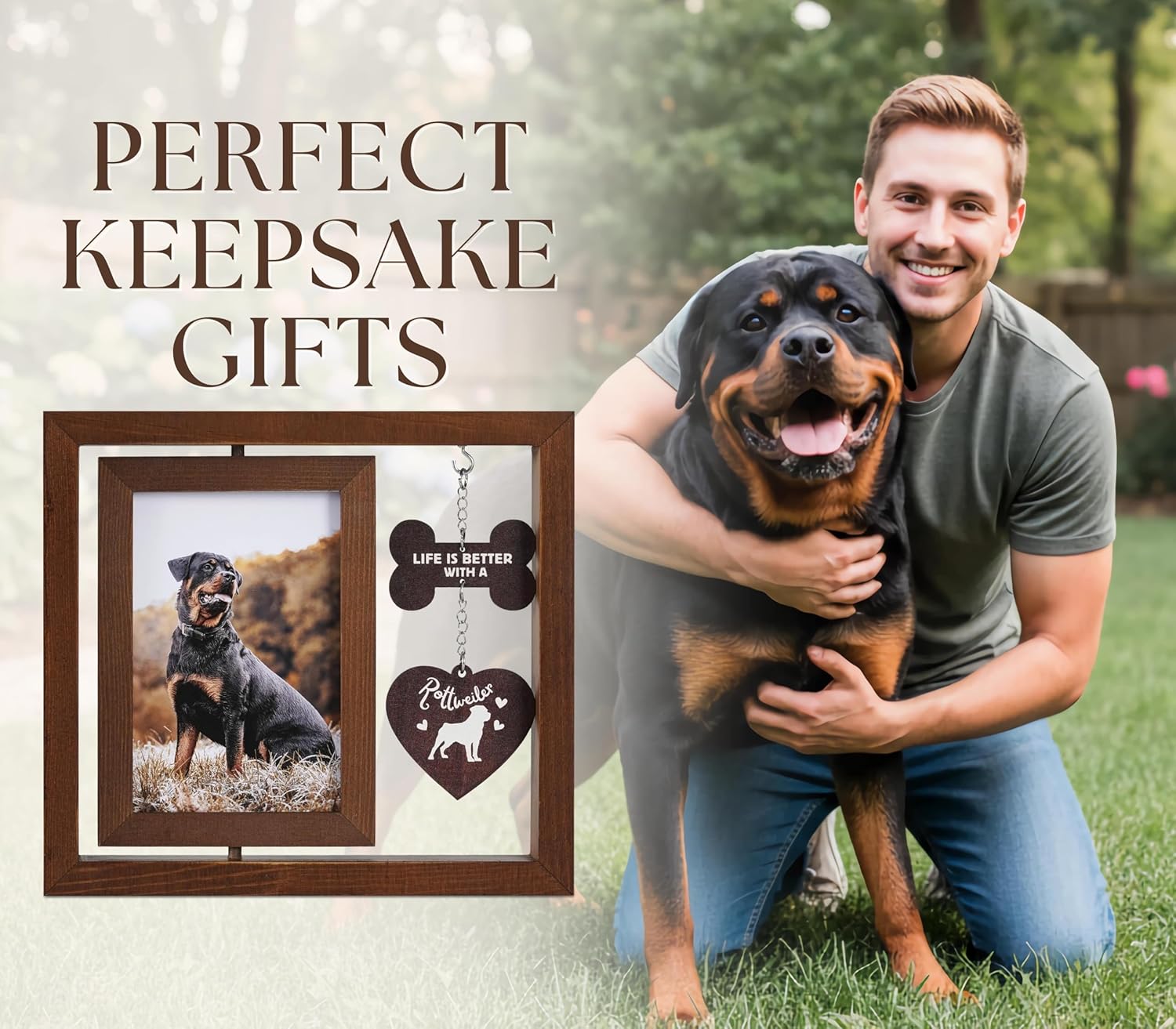 InnoBeta Rottweiler Gifts, Rotating Picture Frame, 4x6 Double-Sided Display Photo Frame, Life is Better with A Rottweiler