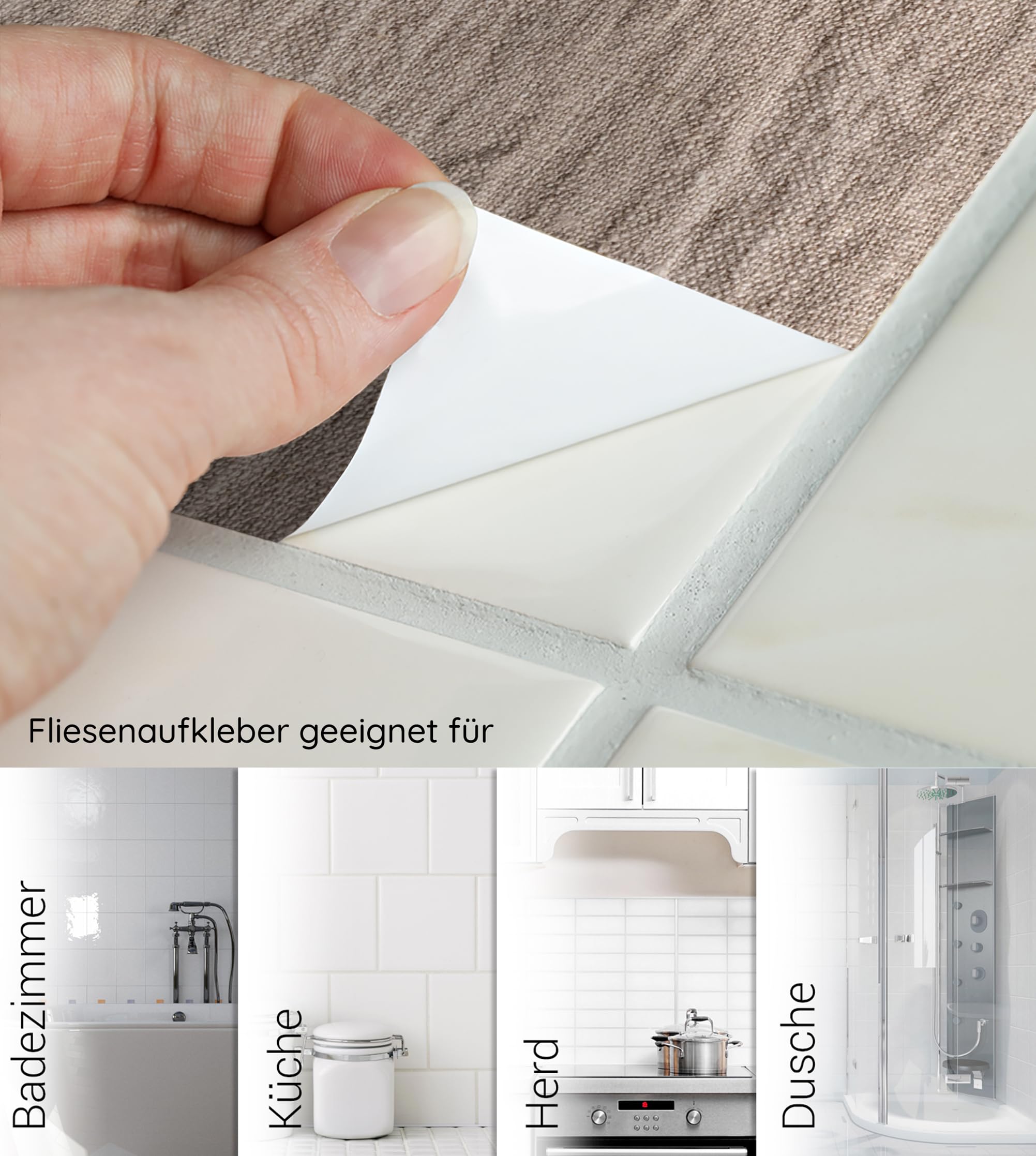 GRAZDesign Fliesenaufkleber Bad & Küche Textur Stein Holz Beige Grau Klebefliesen selbstklebend - 20x25cm / 30 Stück