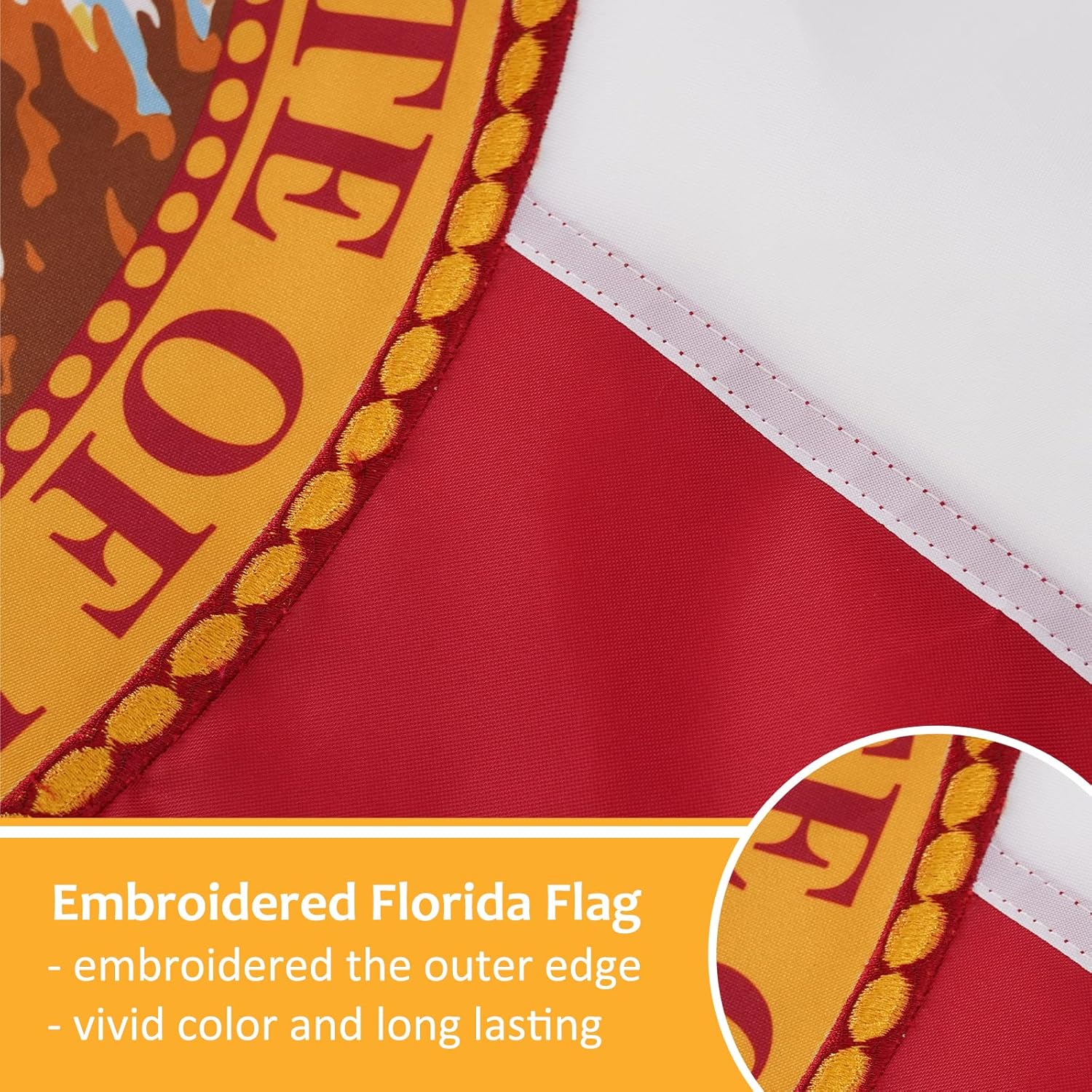 Bradford Embroidered Florida Flag 5x8 ft Vivid Color Florida State Flags for Outdoor Heavy Duty, Sunshine State Flags for Home Decoration with 3 Brass Grommets - Image 2