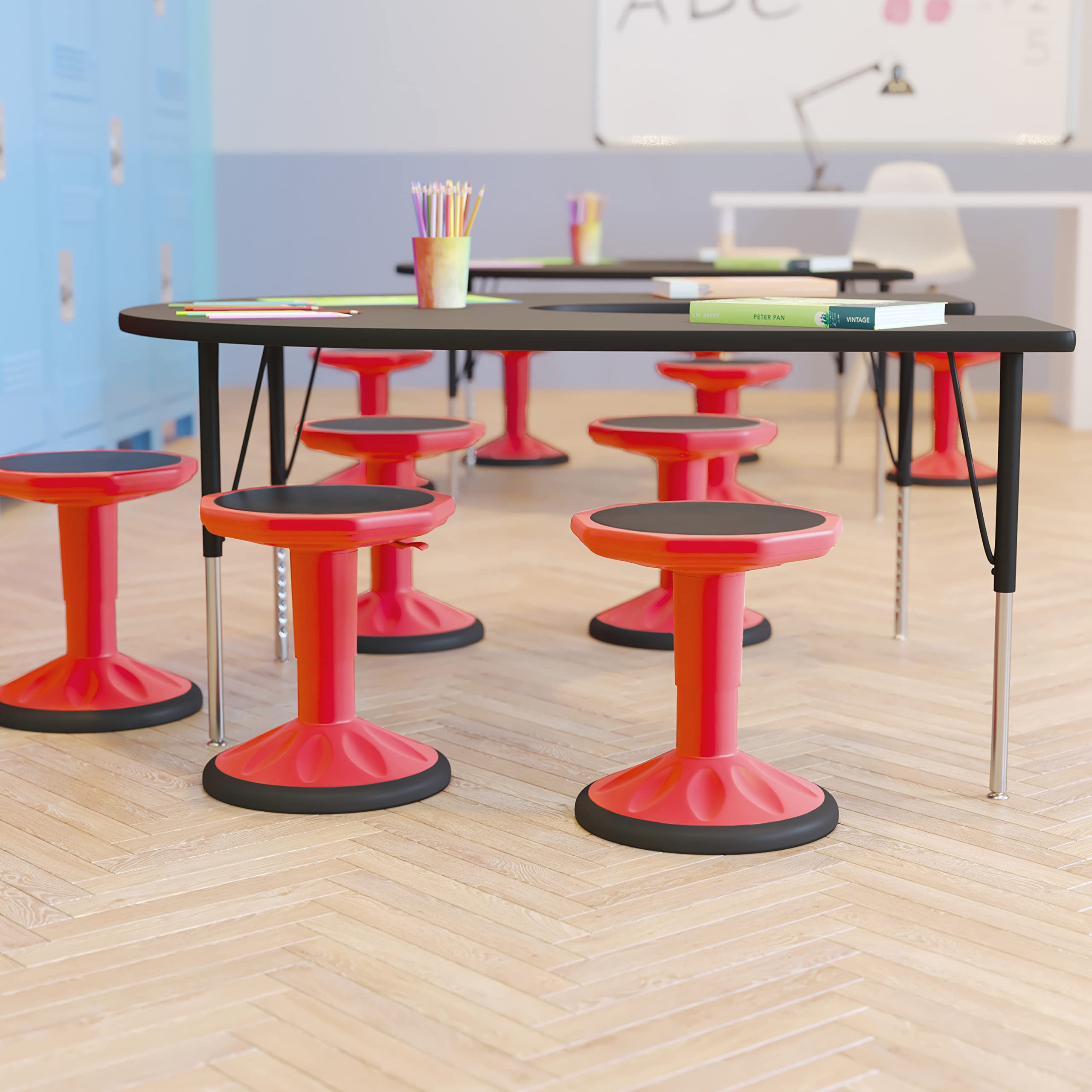 EMMA + OLIVER Saylor Active Motion Stool for Kids - Red Polypropylene Construction - Non-Slip Weighted Rubber Bottom - Pneumatic Seat Height Adjustment
