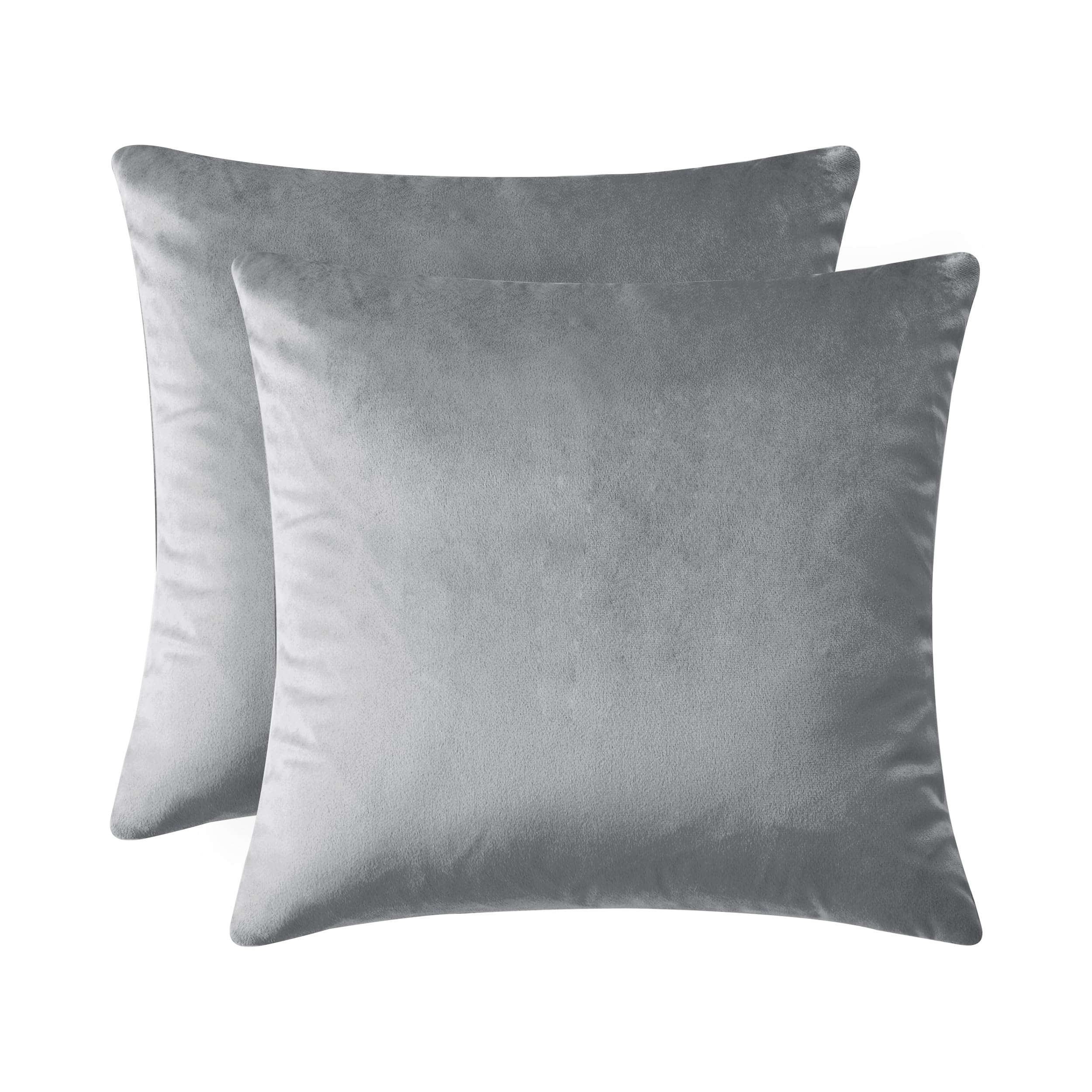 Oxford Homeware Silver Velvet Cushion Covers 45Cm X 45Cm (Pack Of 2) Cushions With Covers Included – Decorative Cushions For Living Room Sofa Bedroom With Invisible Zipper, 18'' X 18''