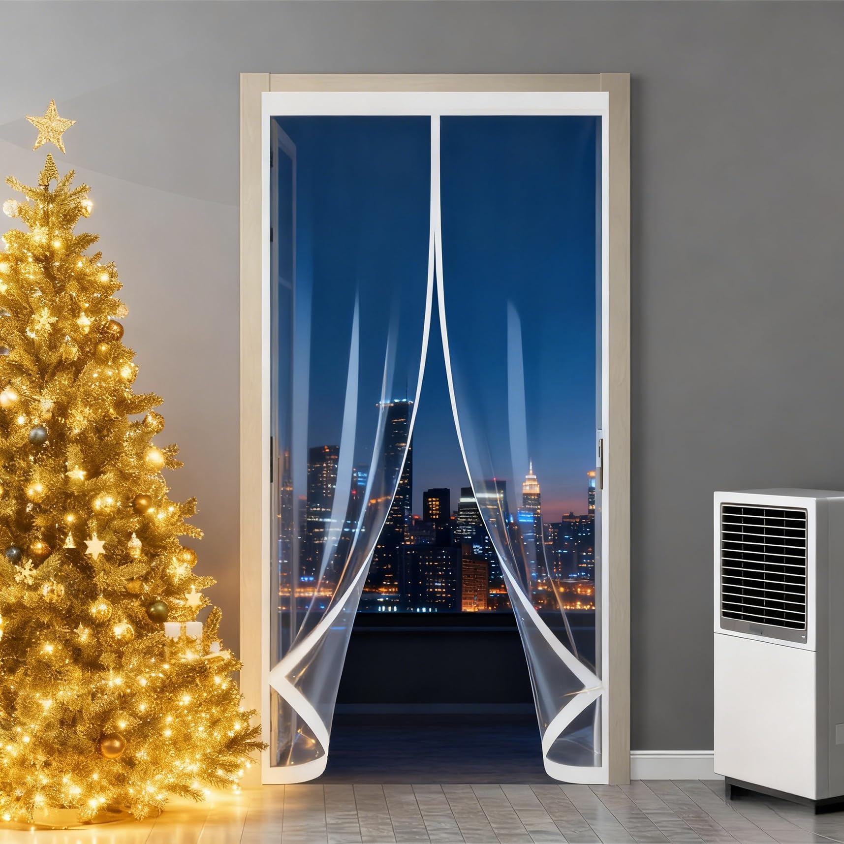 Rideau Thermique Isolant 117 x 240 cm Chaud en Hiver et Frais en Été, Chaud Coupe-Vent et Insonorisant Moustiquaire Magnétique pour Porte pour Cuisine, Chambre à Coucher, A