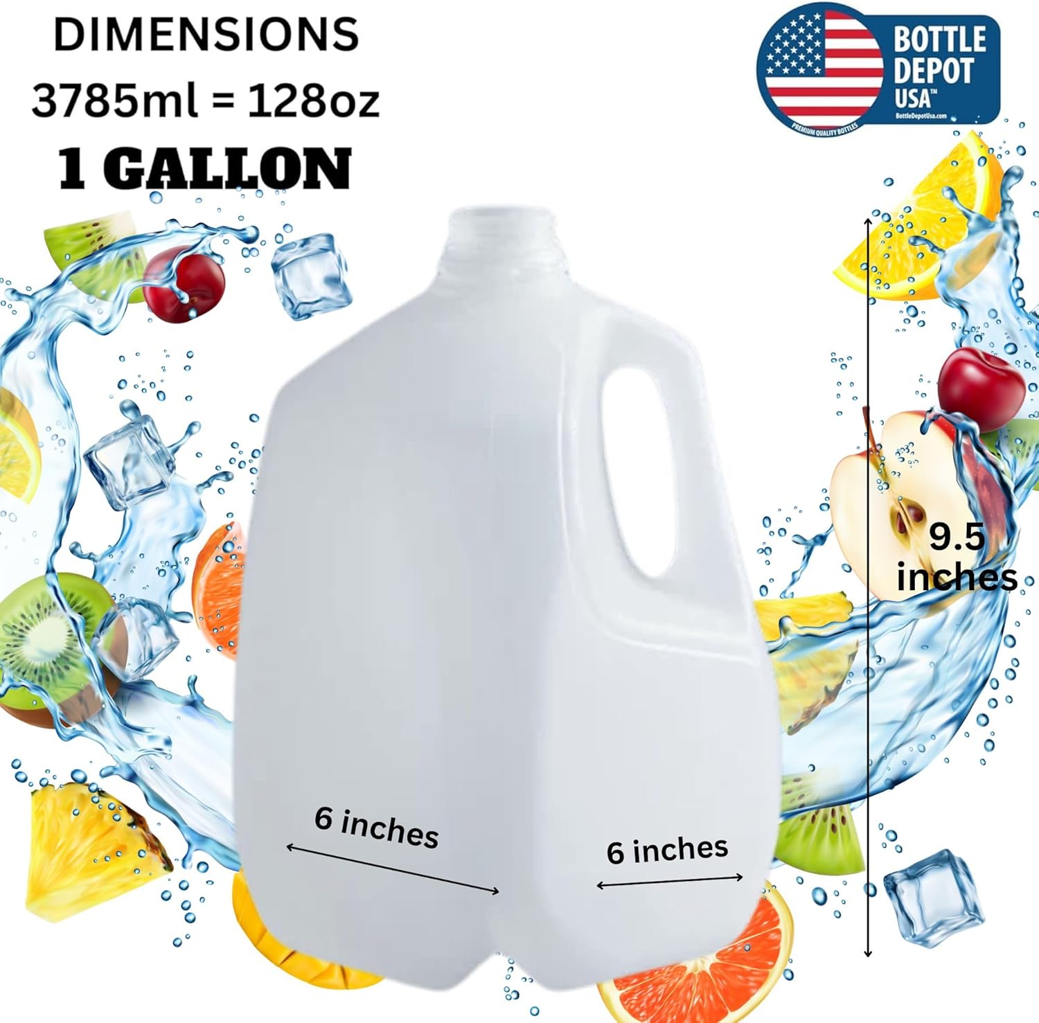 (8 PACK) 128 Oz Empty Plastic Gallon Juice Bottles with Tamper Evident WHITE Caps - Smoothie Bottles - Ideal for Juices, Milk, Smoothies, Picnic's and Even Meal Prep - Made in USA