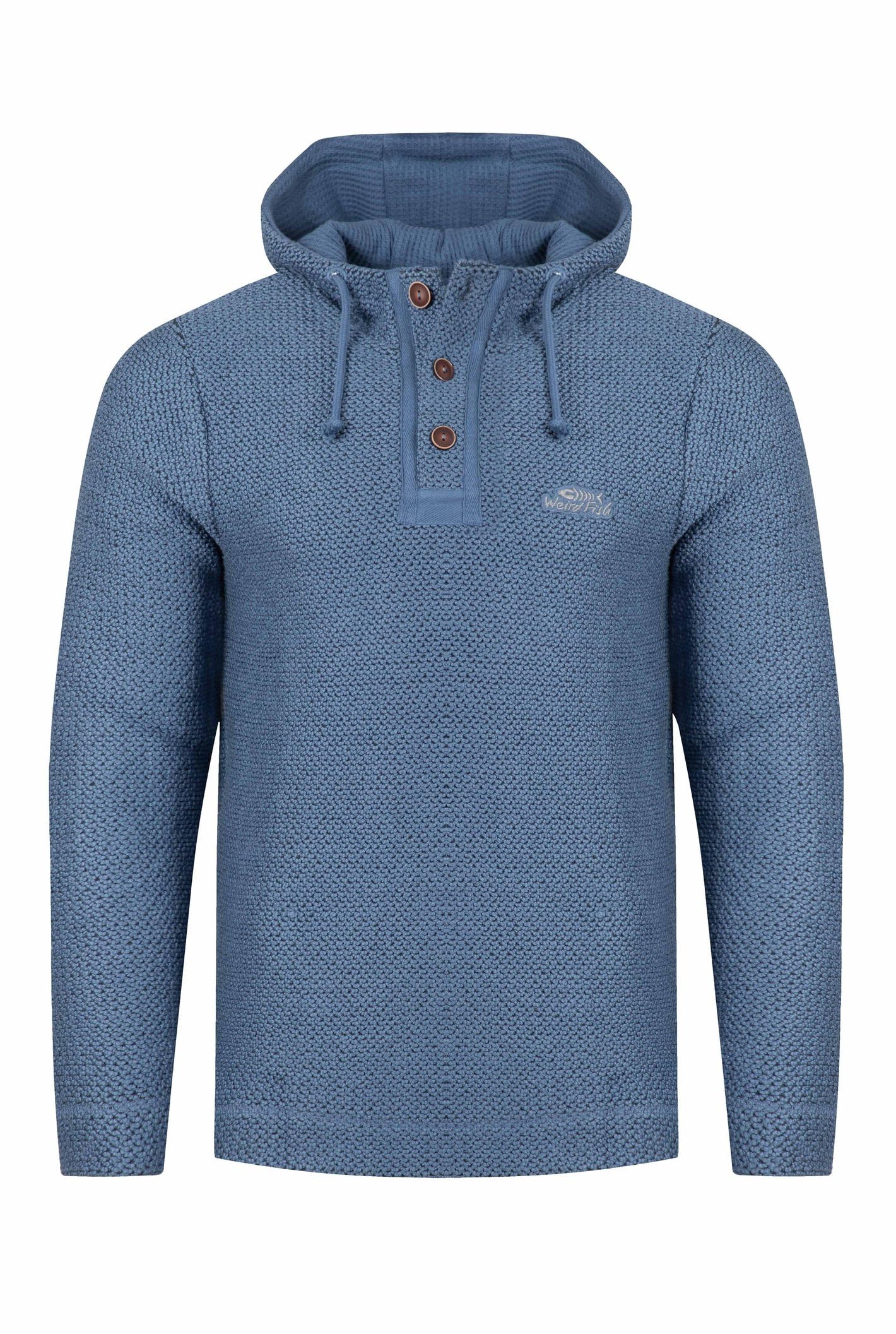 Weird Fish Men's Mid Blue Bakersfield Button Neck Macaroni Hoodie Size 3XL. (Jumper/Sweater/Fleece)