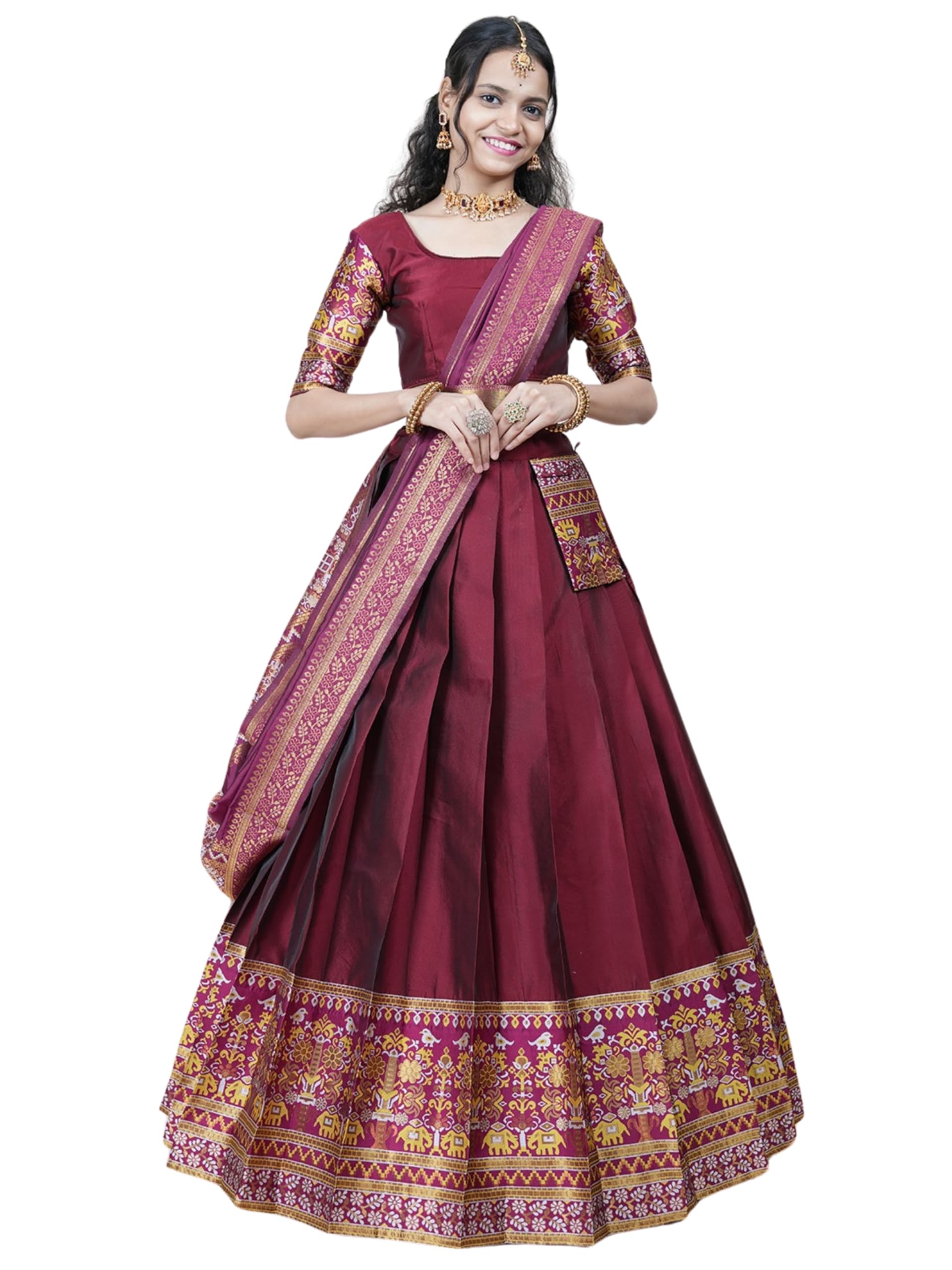 fabcartz New Traditional South Indian Unstitched Half Saree for Women – Elegant & Customizable Festival Wear-picture-47