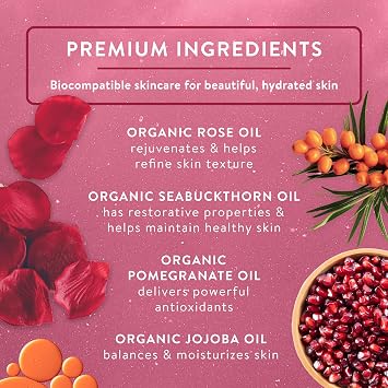 Badger Organic Rose Body Oil, Jojoba & Pomegranate, 4 fl oz Glass Bottle