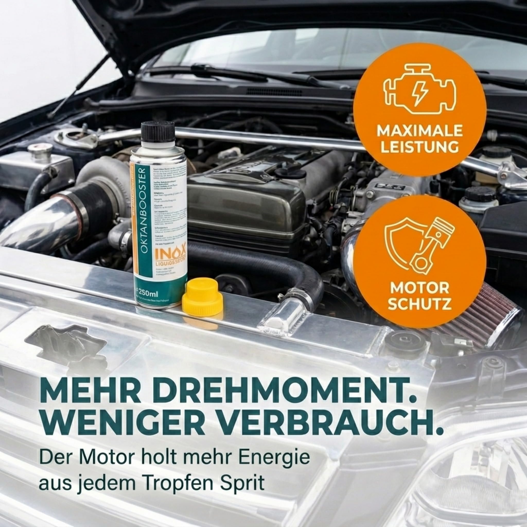 INOX® - Hochwirksamer Oktan Booster 6x250ml | Systemreiniger reduziert den Kraftstoffverbrauch | Benzin Additiv für bessere Verbrennung | Motorsystemreiniger für alle Benzinmotoren