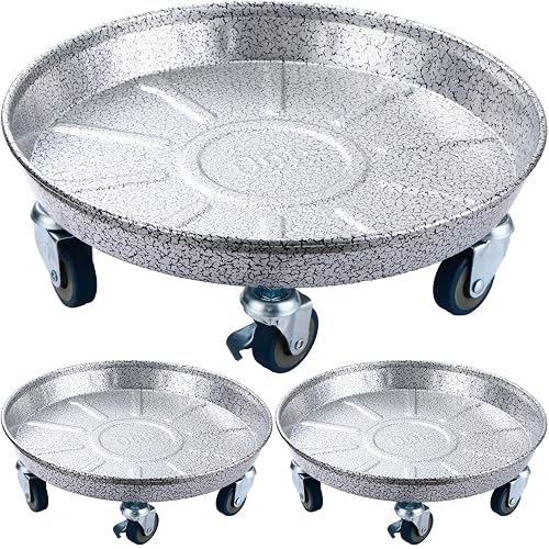 3 Packs Metal Plant Caddy with Wheels 16 inches Rolling