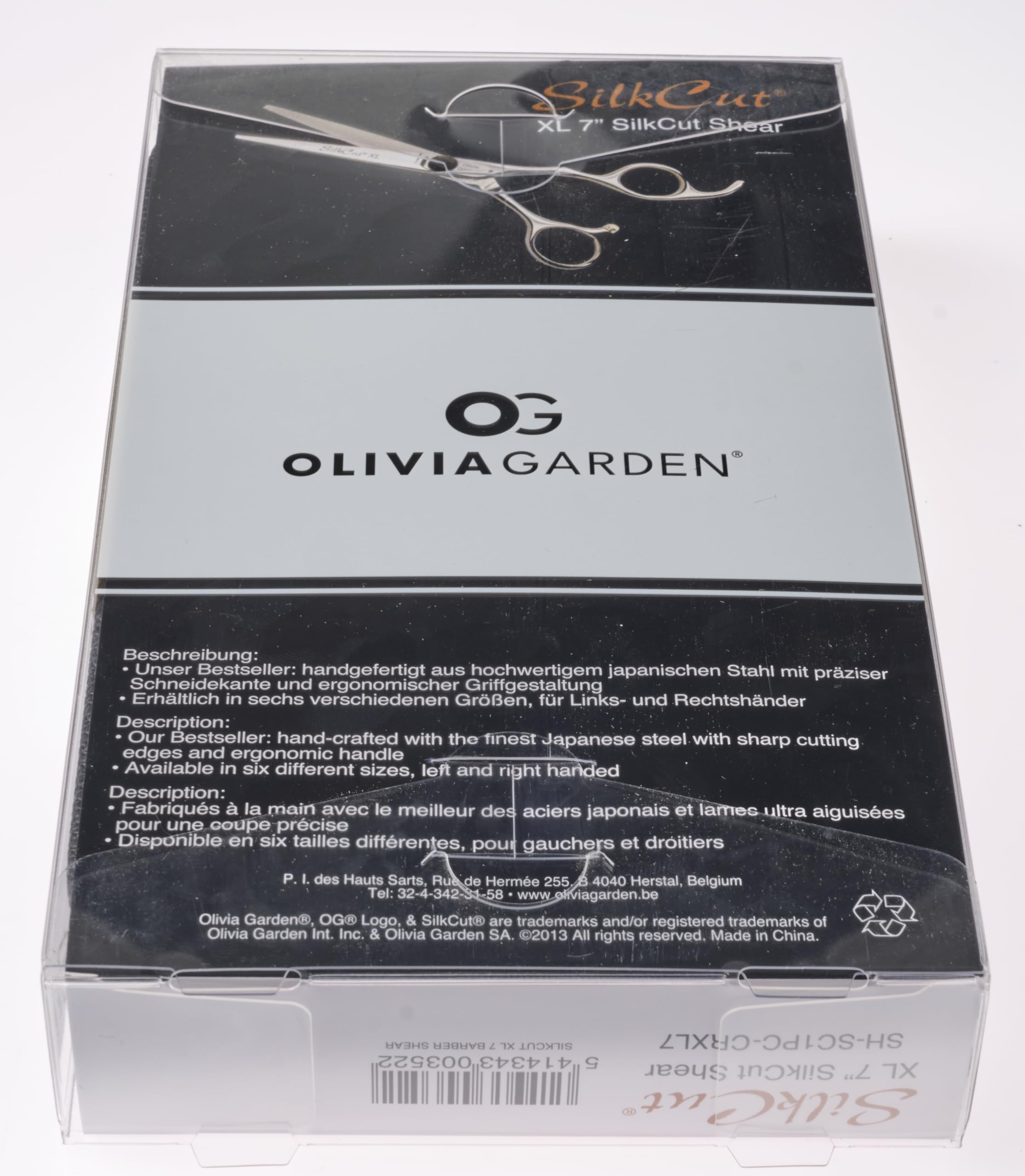 Olivia Garden Silkcut XL 7.0" - Forbici da Barbiere in Custodia - Manico Ergonomico, Fori per Pollice e Dita Più Grandi, per Parrucchieri Professionisti