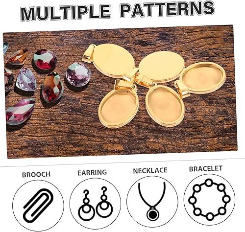 Miniatura 6 de EXCEART 5 unids en blanco oval accesorios base colgante bisel de acero inoxidable soporte DIY accesorios encanto inferior soporte colgante bisel en