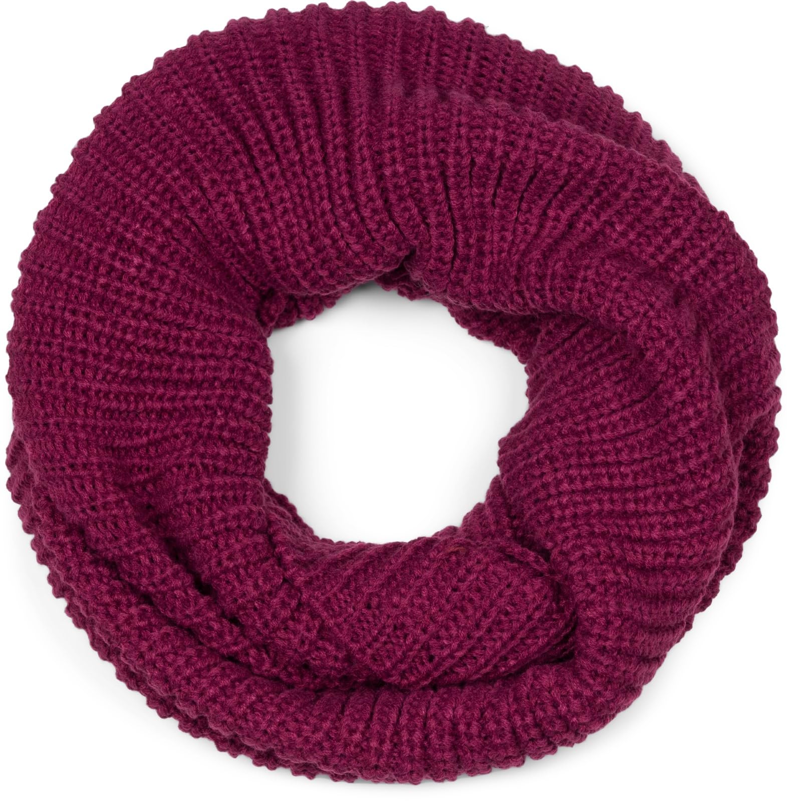Stylebreaker Women's Claret-Violet Unisex Fine Knit Scarf, Solid Color Loop Tube Scarf, Fine Rib Winter Knit Scarf, Loop Scarf 01018112, Colour: