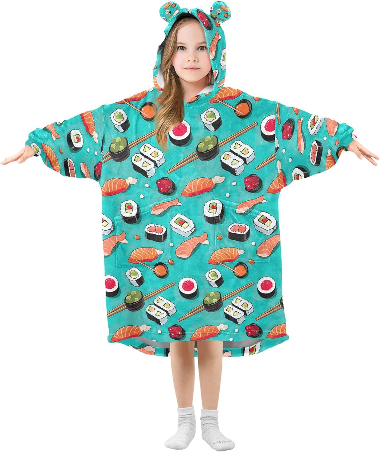 Sushi Food Kids Wearable Blanket Hoodie with Pocket and Sleeves for Toddlers, Cute Hoodies Girls Boys B0403755