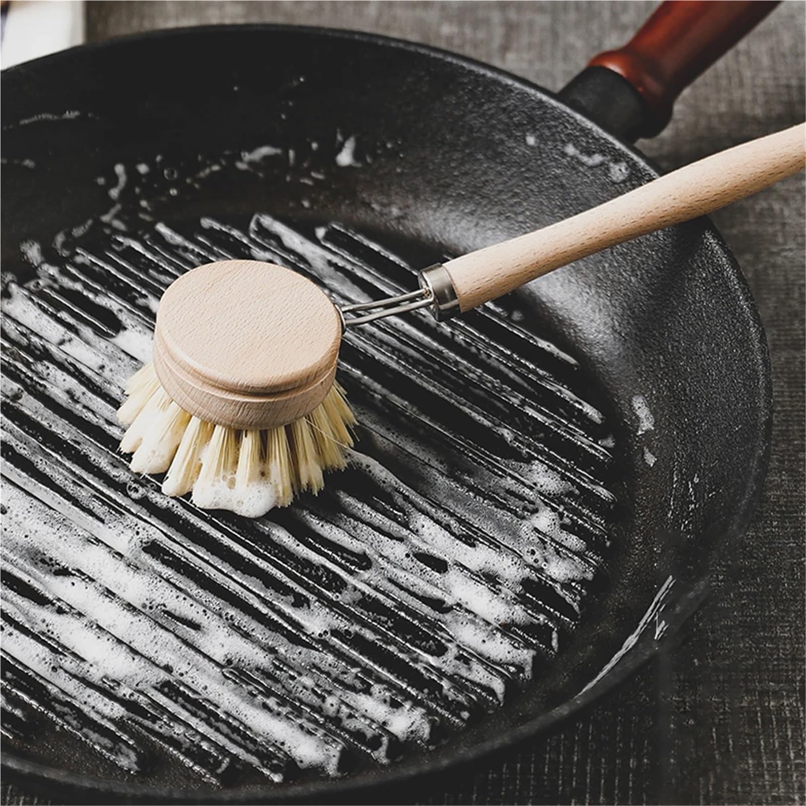 Juego de cepillos for Platos Cocina, Cepillo Madera con Mango Largo y 4 Cabezales Repuesto para Cocina