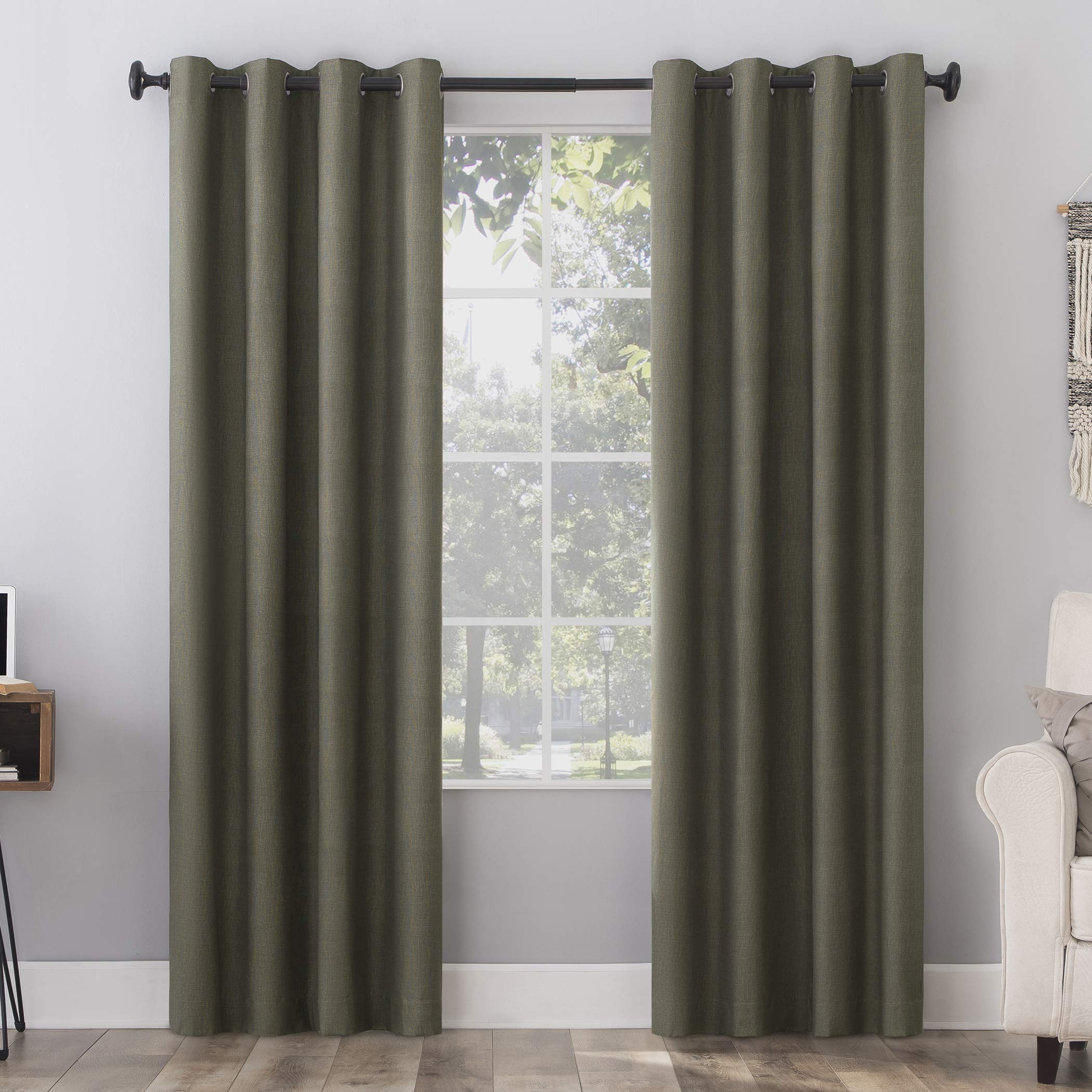 Sun Zero Columbia 2-Pack Thermal Energy Saving 100% Blackout Grommet Curtain Panel Pair, 50" x 108", Olive