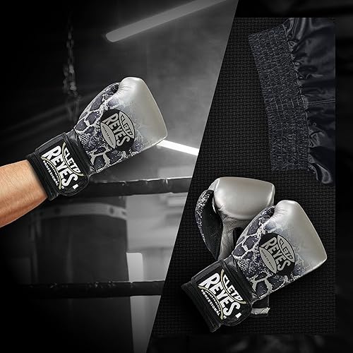 Miniatura 4 de Cleto Reyes Guantes de boxeo de entrenamiento con cierre de velcro - Serpiente de acero plateado y negro