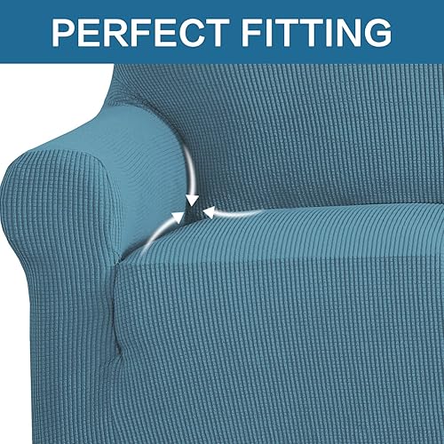 Miniatura 31 de H.VERSAILTEX Fundas elásticas para sofá de 1 pieza, fundas para sofás y sofás de 3 plazas, con tela de jacquard gruesa a cuadros con parte inferior