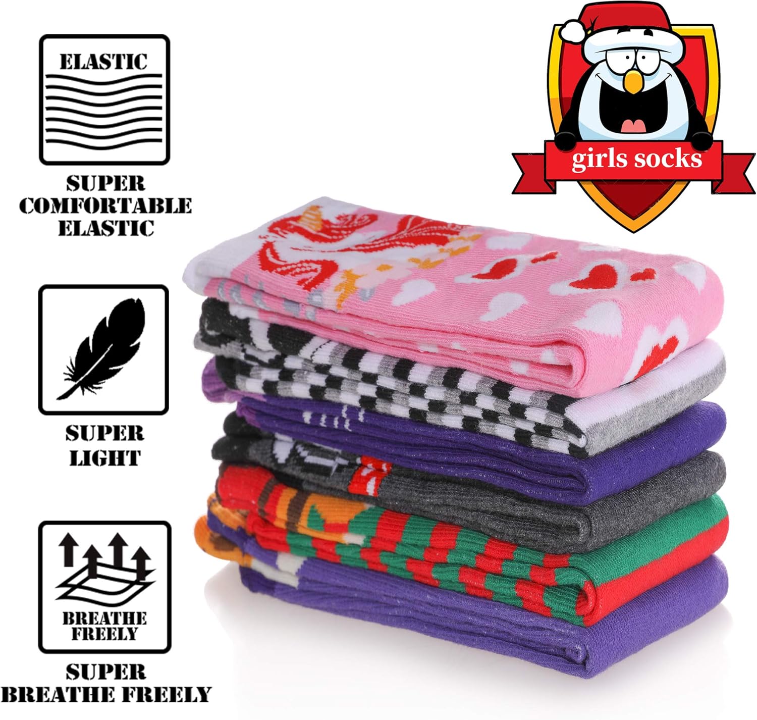 FNOVCO Girls Knee High Socks Kids Crazy Fun Gift Cute Animal Patterns Cotton Long Socks 6 Pairs - Image 3