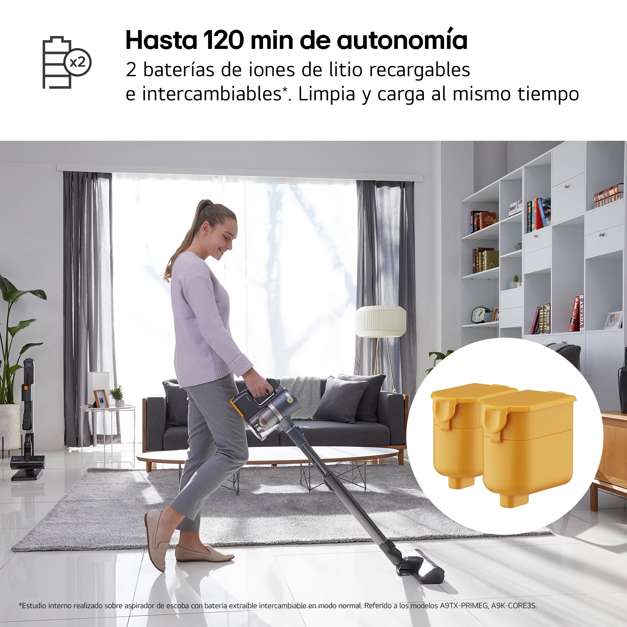 LG A9K-CORE3S - Aspirador Escoba, Kompressor 260W succión, con Doble batería y Sistema de compresión de Polvo, Silver