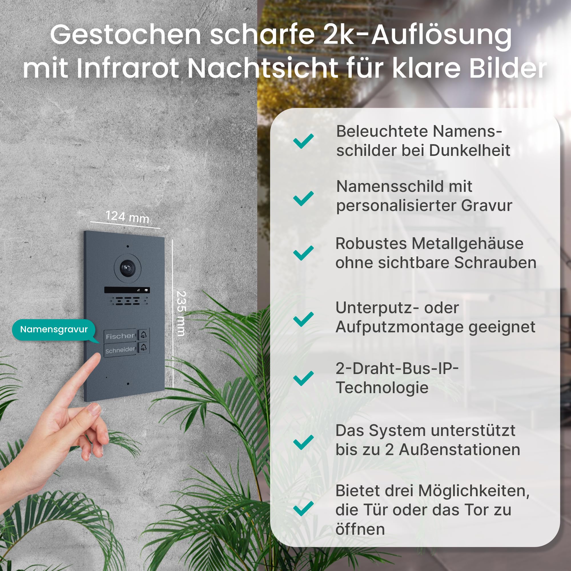 MATHFEL 2 Draht Bus IP 3 Familienhaus Video Türsprechanlage Fischaugenkamera 170 Grad, Außenstation in Aluminium, 3x7'' Monitor Anthrazit mit RFID Zugangskontroll