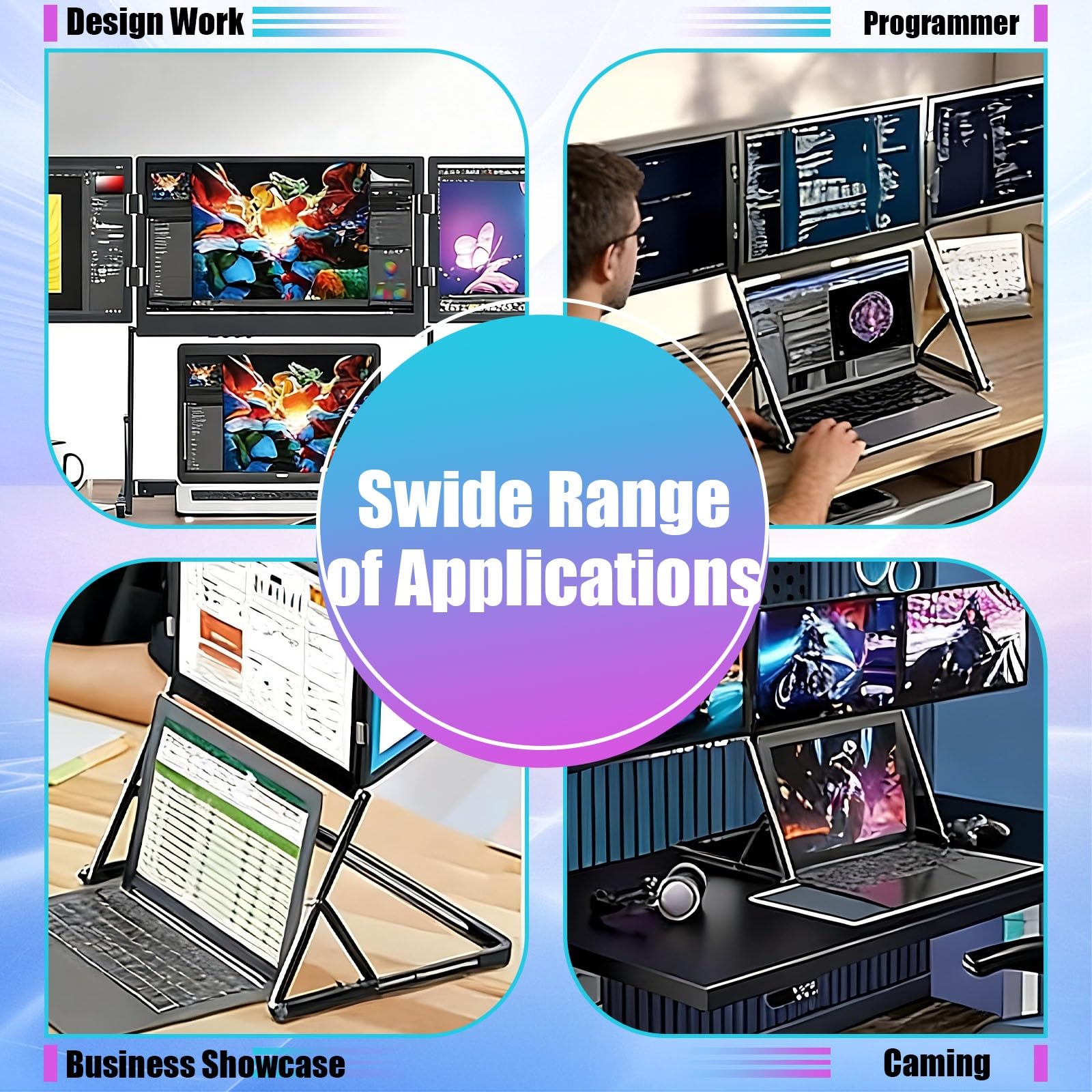 Monitor Portatile per Laptop 15,6 Pollici FHD 1080p Espansione Schermo per Laptop Ideale per Multitasking, Lavoro Remoto e Viaggi Di Lavoro con Tre Schermi