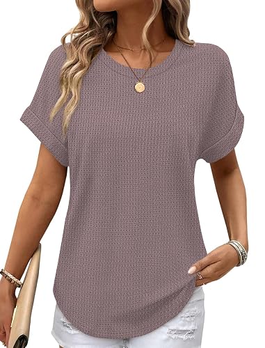 Sampeel Summer Tops for Women 2026 Trendy Rolled Short Sleeve Shirts