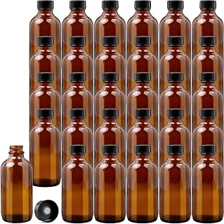 30 Pack 4 oz Amber Glass Bottles, 120ml Boston Round Sample Bottles for Secondary Kombucha Fermentation and Lab Chemicals