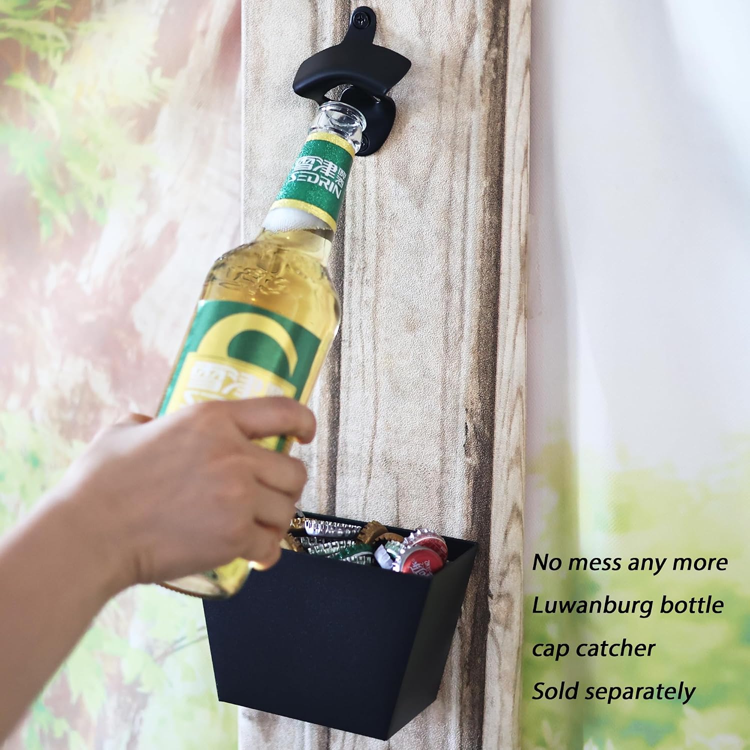 Black Stainless Steel Beer Bottle Cap Opener Wall Mounted image 3