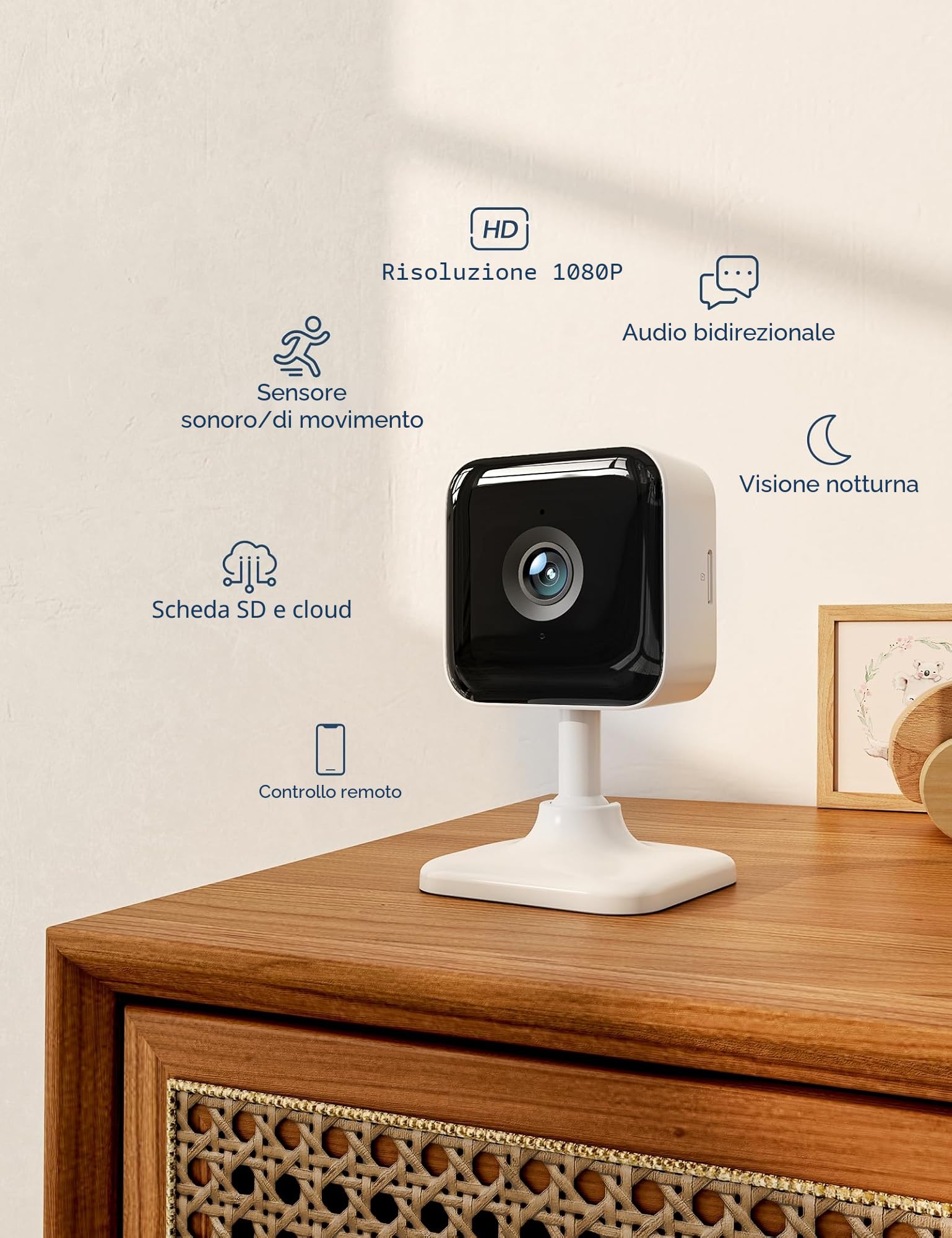 GNCC Baby Monitor Video e Audio, 1080P Telecamera Wi-Fi Bambini e Neonato con APP, Rilevamento del movimento sonor, Audio bidirezionale, Visione notturna a infrarossi, Compatibile con Alexa, GC2