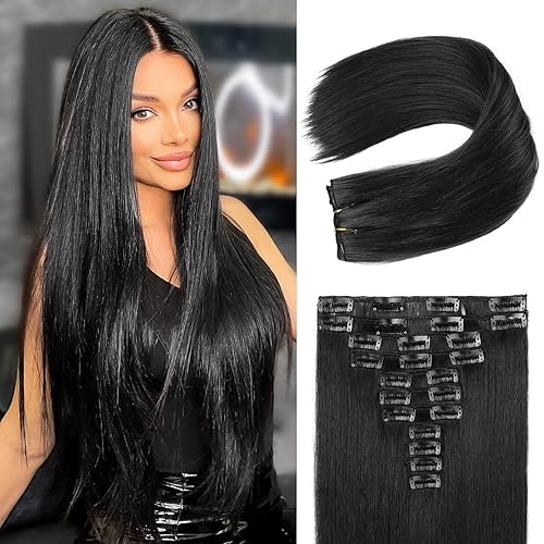 REECHO Extensiones de cabello, 11 piezas de extensiones de cabello con clip de 24 pulgadas, extensiones de cabello lacio largo HE005, extensiones de