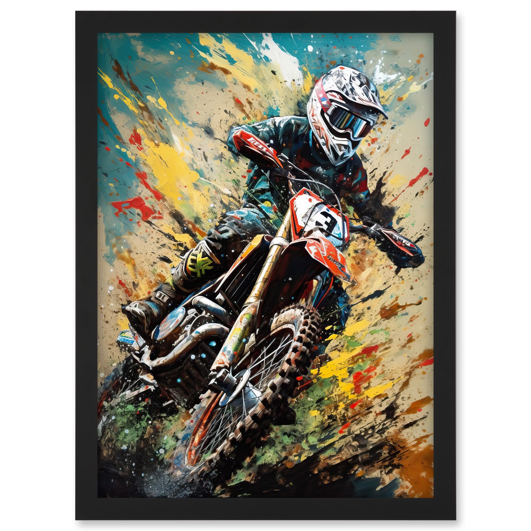 Artery8 Motocross Race Sport Driver Action Shot Painting Artwork Framed A3 Wall Art Print