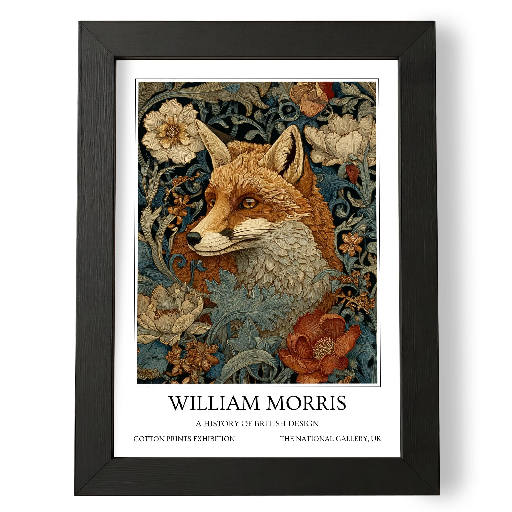 Fans Favourites William Morris - Vintage Art Noevua British Prints, Botanical Wall Art, A History of British Design Collection (Fox, A4, Framed)