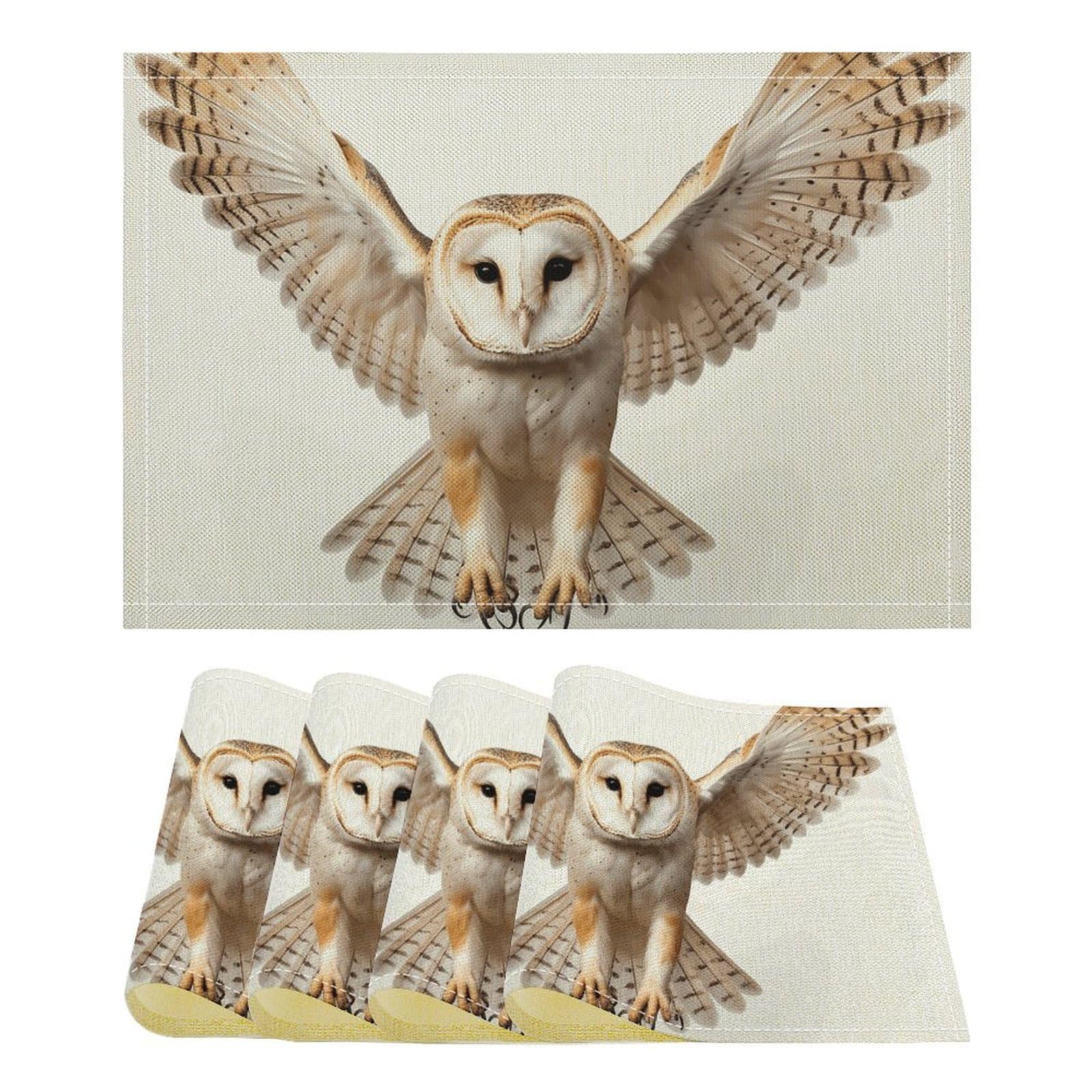 Jtmvnkg A Barn Owl Placemats Set Of 6 Heat Resistant Table Mats Place Mats For Dining Table Non-Slip Desktop Protection Mat Wipeable Placemats Desk Pad For Kitchen