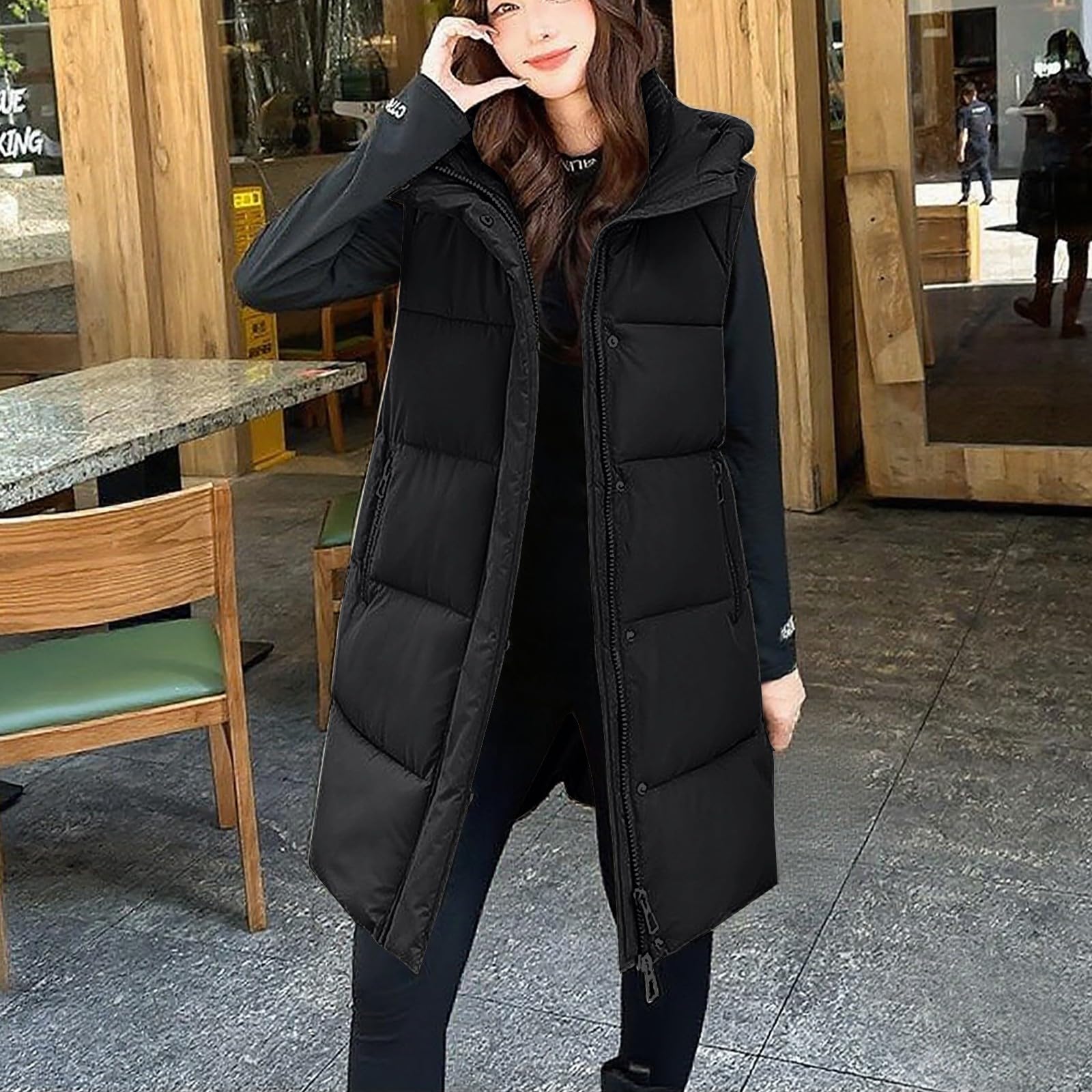 Giacche imbottite per le donne invernali di media lunghezza piumino cappotto con zip chiusura con bottoni cappotti caldi trapuntati giacca con cappuccio con maniche rimovibili Capispalla oversize