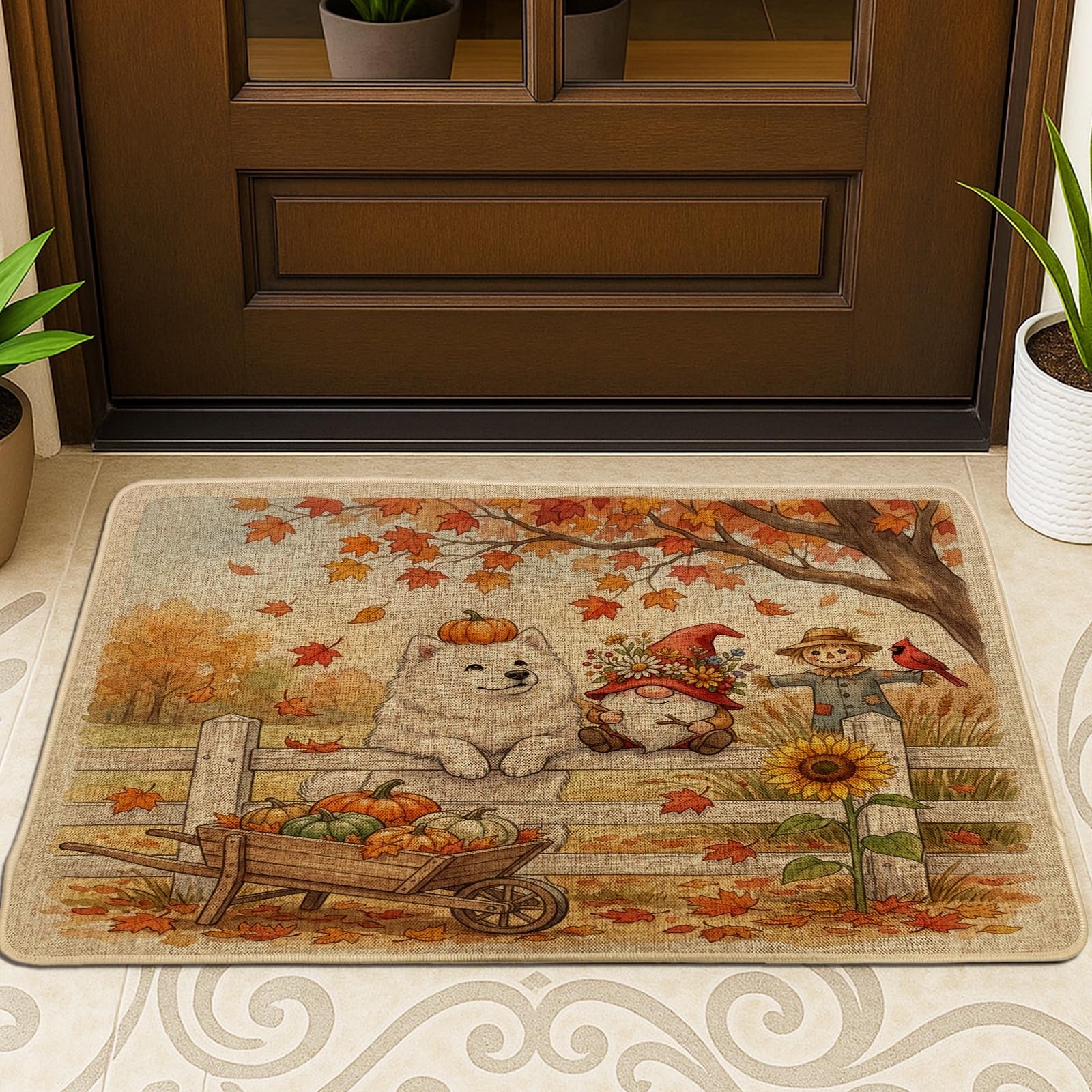 Tapete negro para puerta exterior ultrafino, felpudo plano de samoyedos que no atasca la puerta