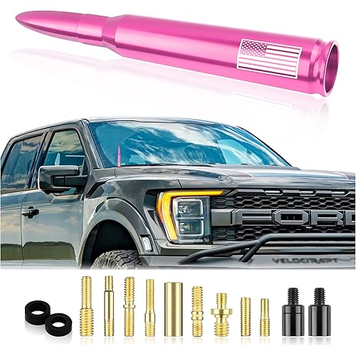 Upgrade American Flag Car Bullet Antenna,Truck Exterior Accessories Antenna Toppers Compatible with GMC,Chevy Silverado,Dodge,Ford,Jeep Antennas Replacement (Premium Pink - U.S. Flag)