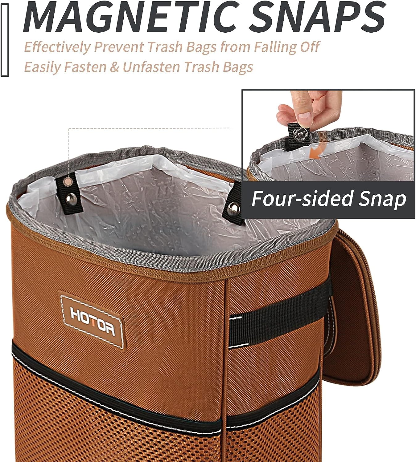 HOTOR Car Trash Can, Leakproof Car Organizer, 2-Gallon, Brown view 3