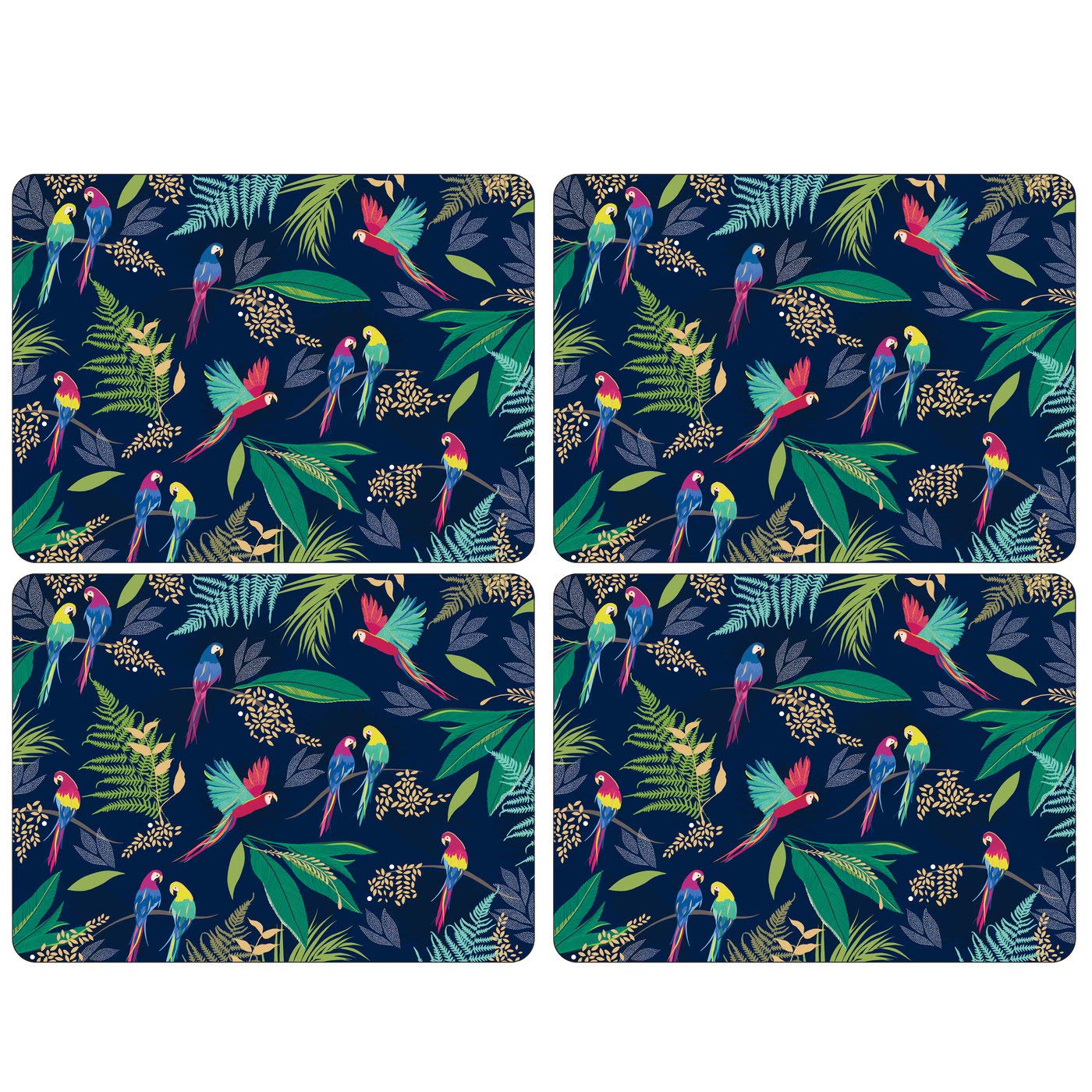 Pimpernel Sara Miller London Parrot Collection Placemats | Set of 4 | Heat Resistant Mats | Cork-Backed Board | Hard Placemat Set for Dining Table | Measures 15.7” x 11.7”